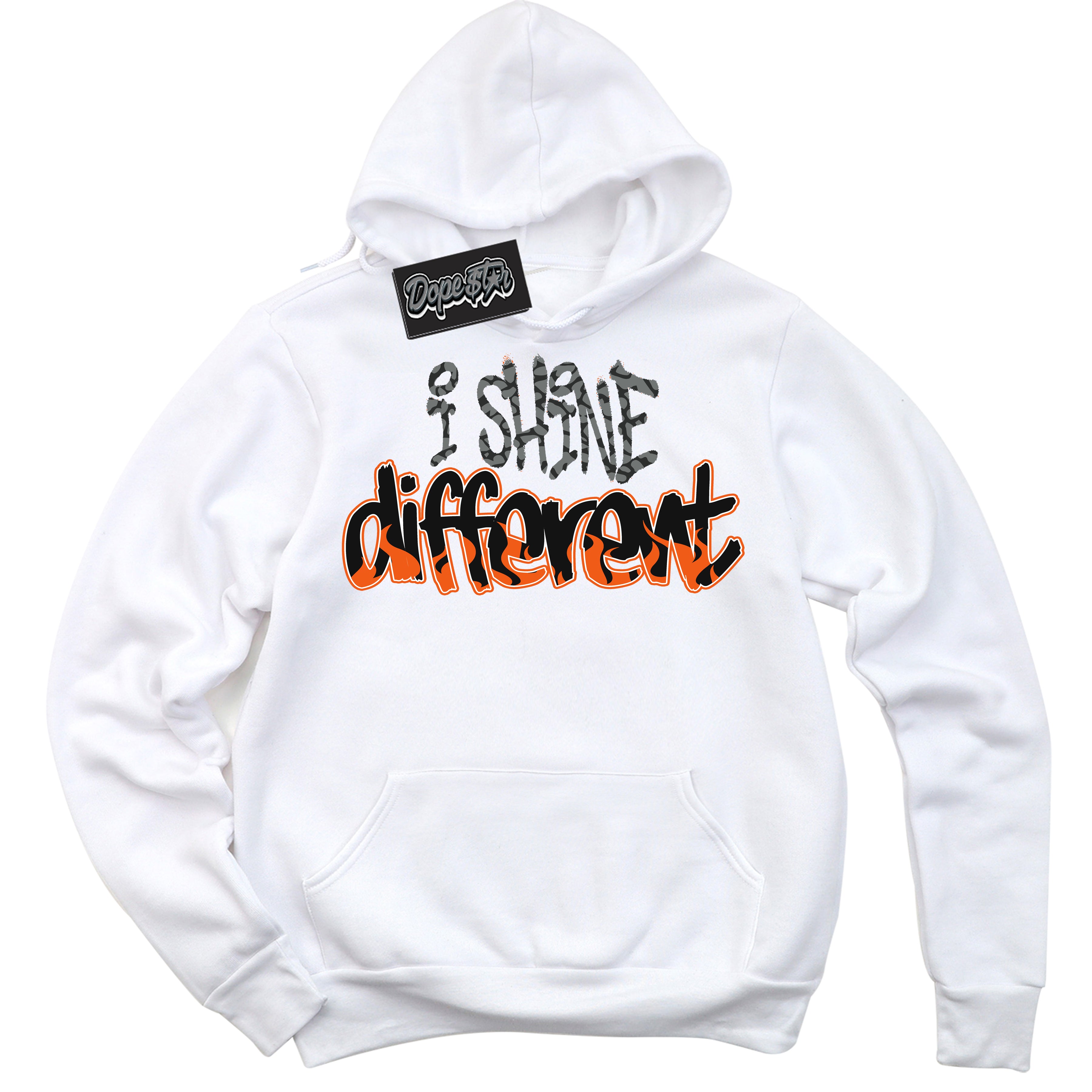 Cool White Graphic DopeStar Hoodie with “ I Shine Different “ print, that perfectly matches Fear Pack 3s sneakers