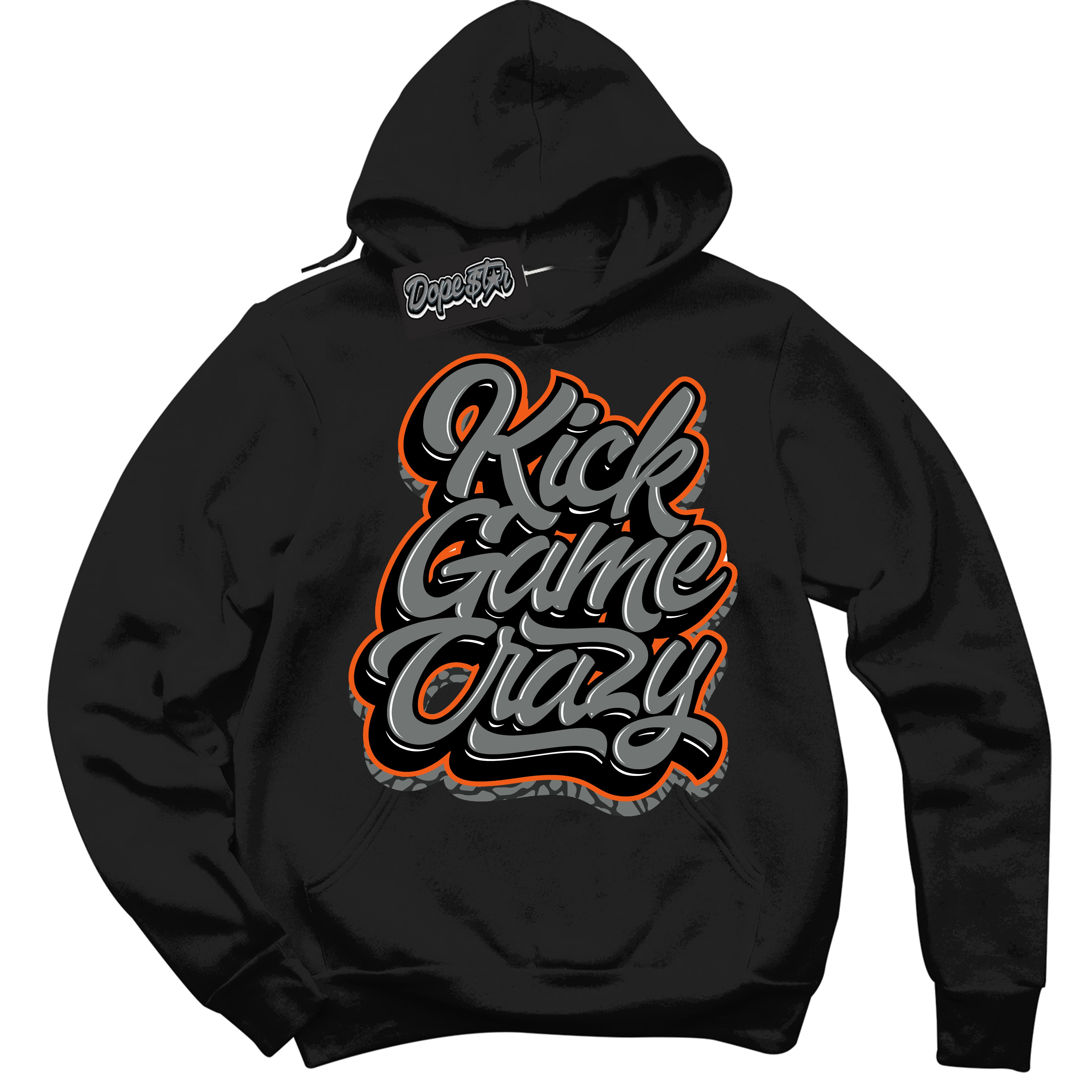 Cool Black Graphic DopeStar Hoodie with “ Kick Game Crazy “ print, that perfectly matches Fear Pack 3s sneakers