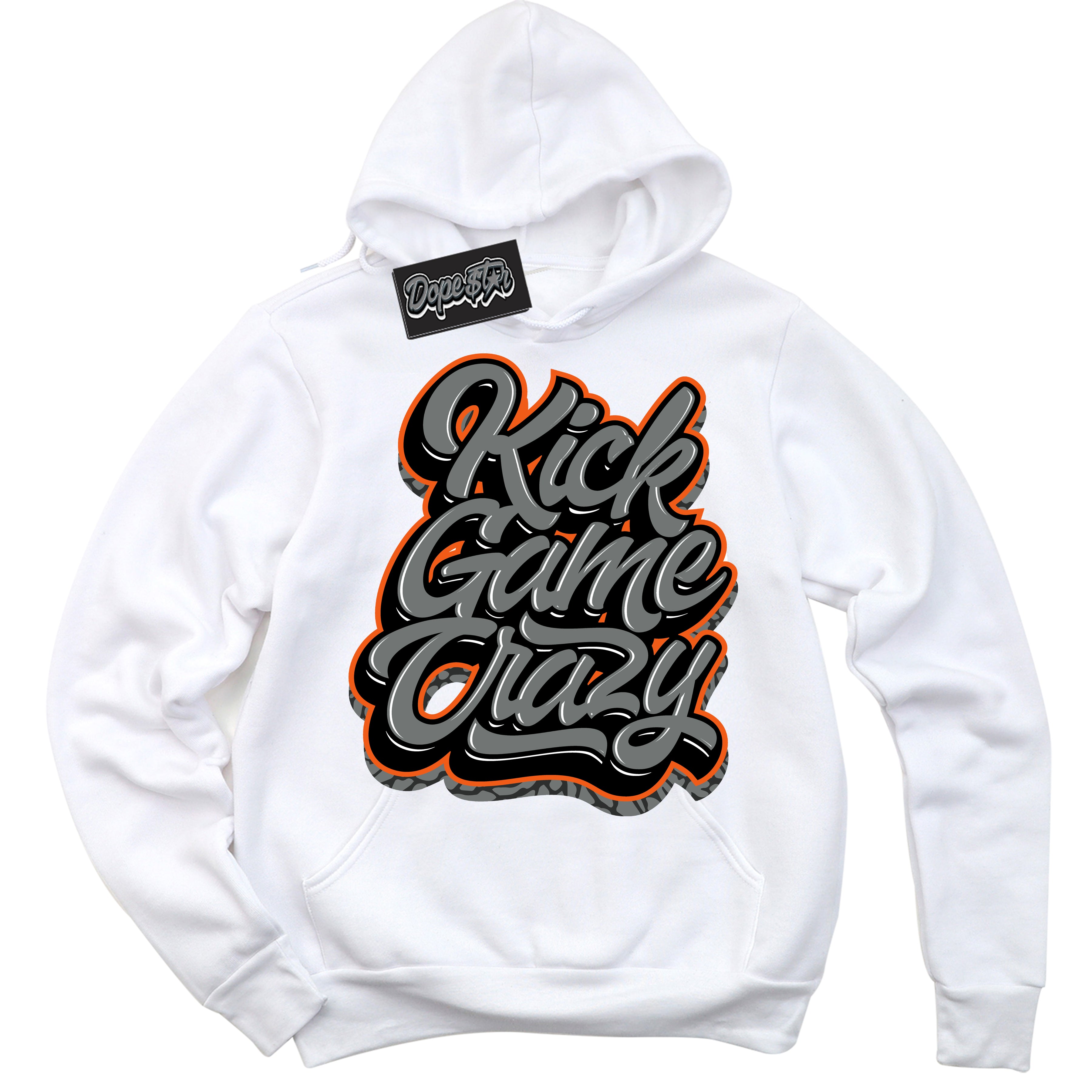 Cool White Graphic DopeStar Hoodie with “ Kick Game Crazy “ print, that perfectly matches Fear Pack 3s sneakers
