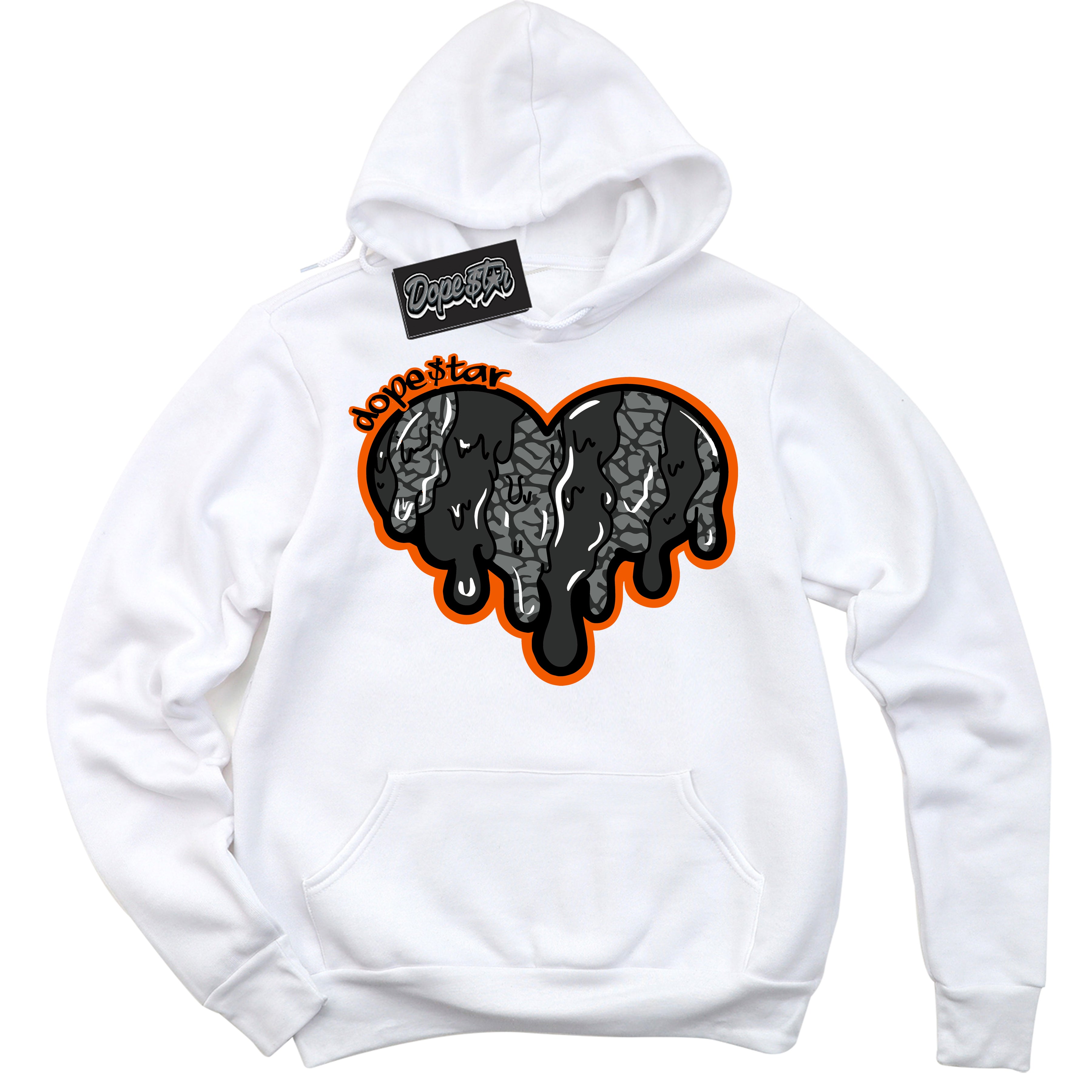 Cool White Graphic DopeStar Hoodie with “ Melting Heart “ print, that perfectly matches Fear Pack 3s sneakers