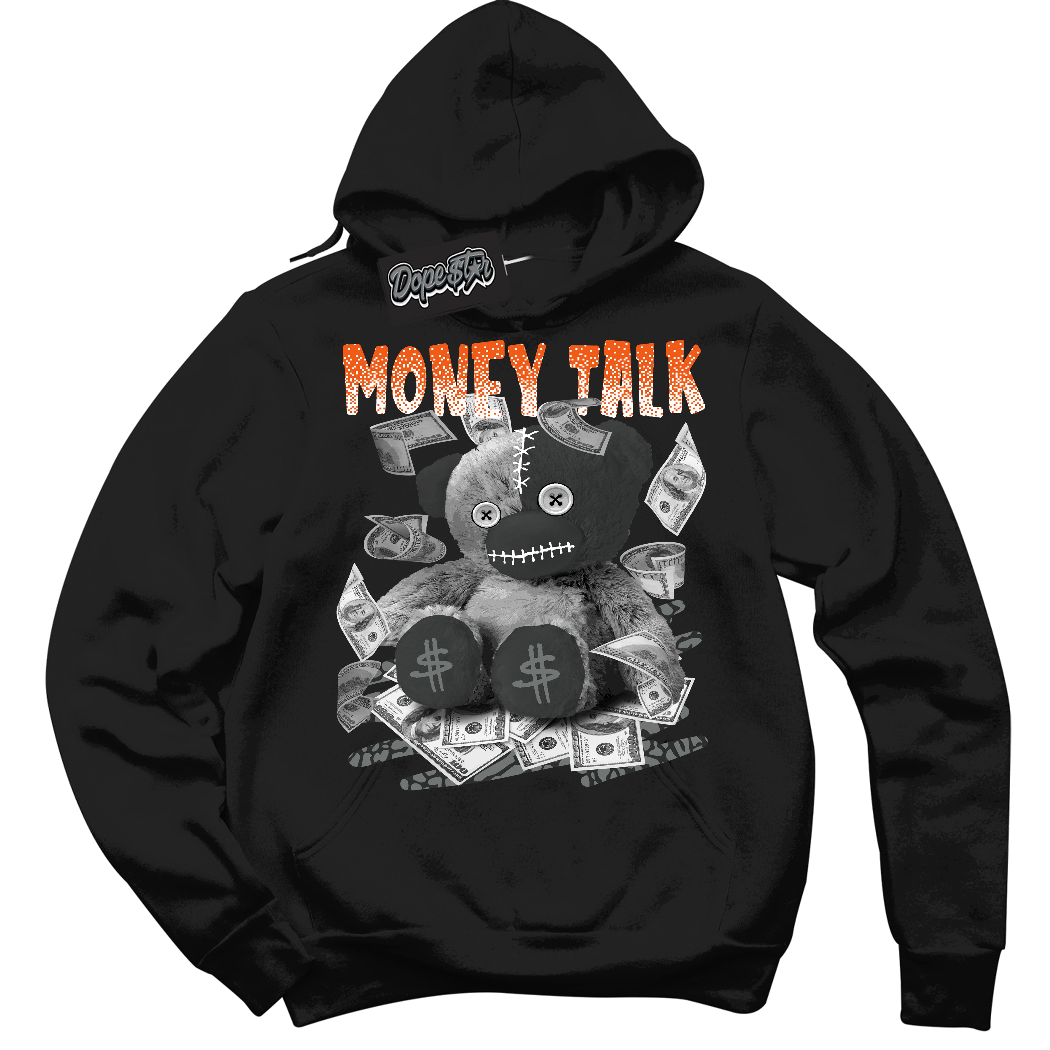 Cool Black Graphic DopeStar Hoodie with “ Money Talk Bear “ print, that perfectly matches Fear Pack 3s sneakers