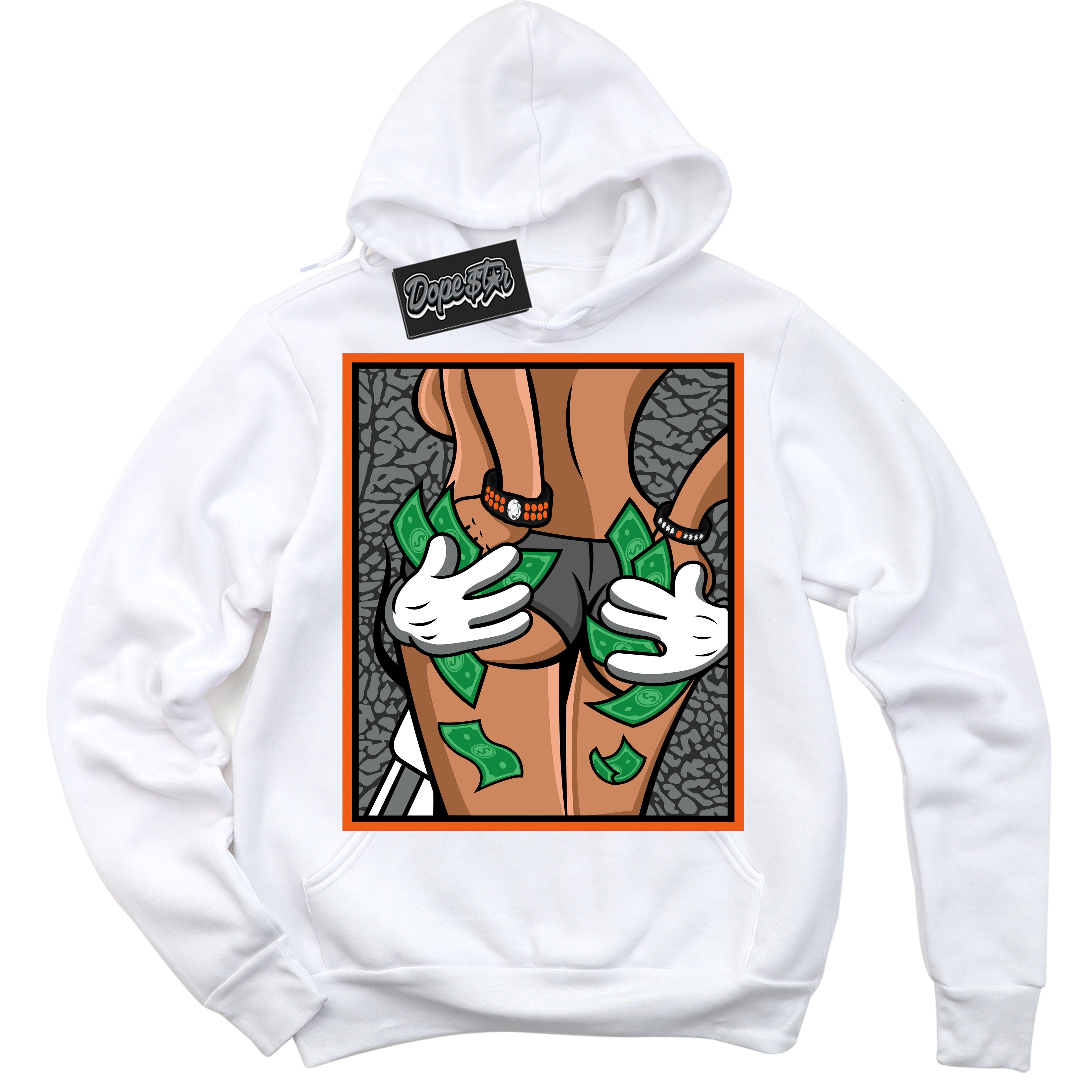 Cool White Graphic DopeStar Hoodie with “ Money Hands “ print, that perfectly matches Fear Pack 3s sneakers