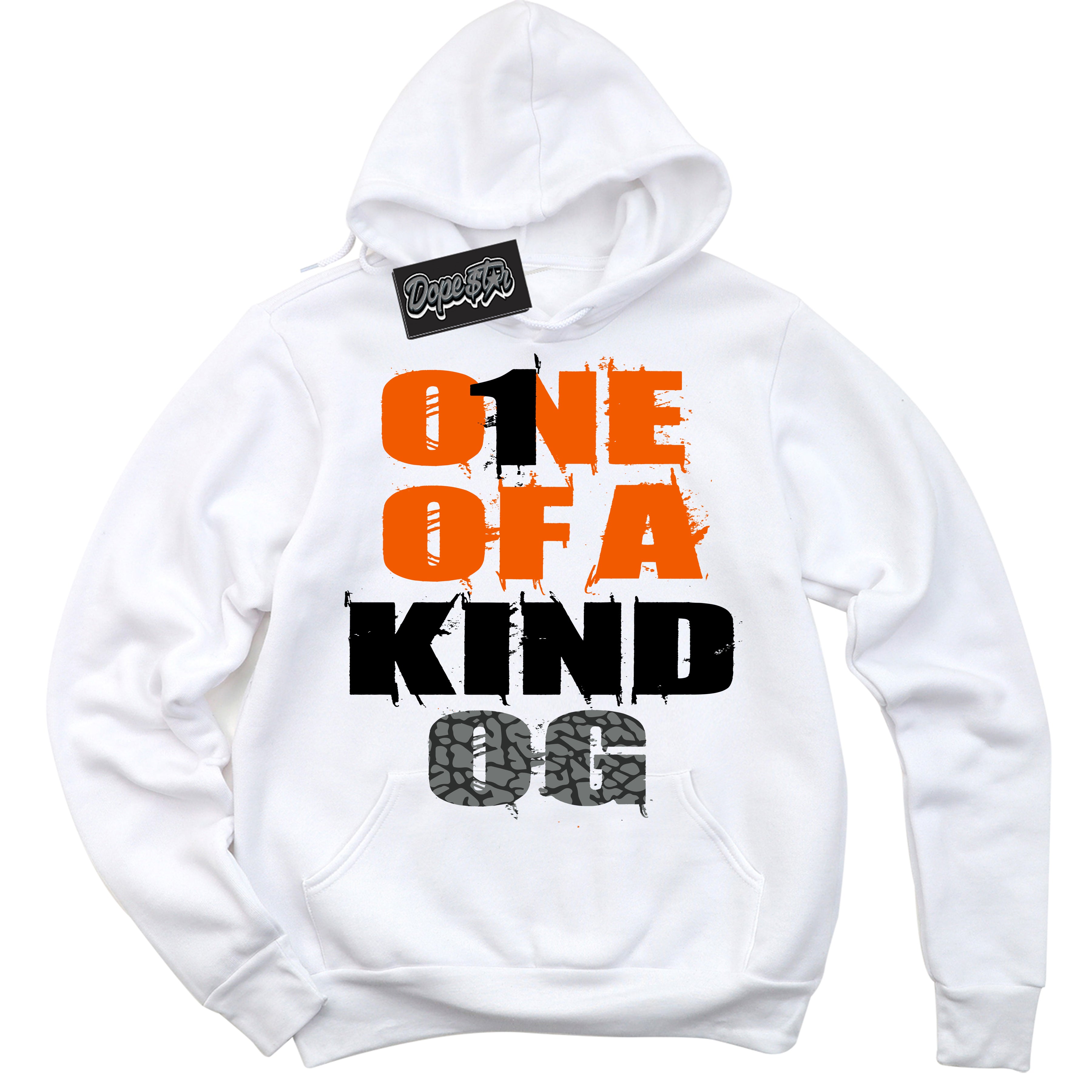 Cool White Graphic DopeStar Hoodie with “ One Of A Kind “ print, that perfectly matches Fear Pack 3s sneakers