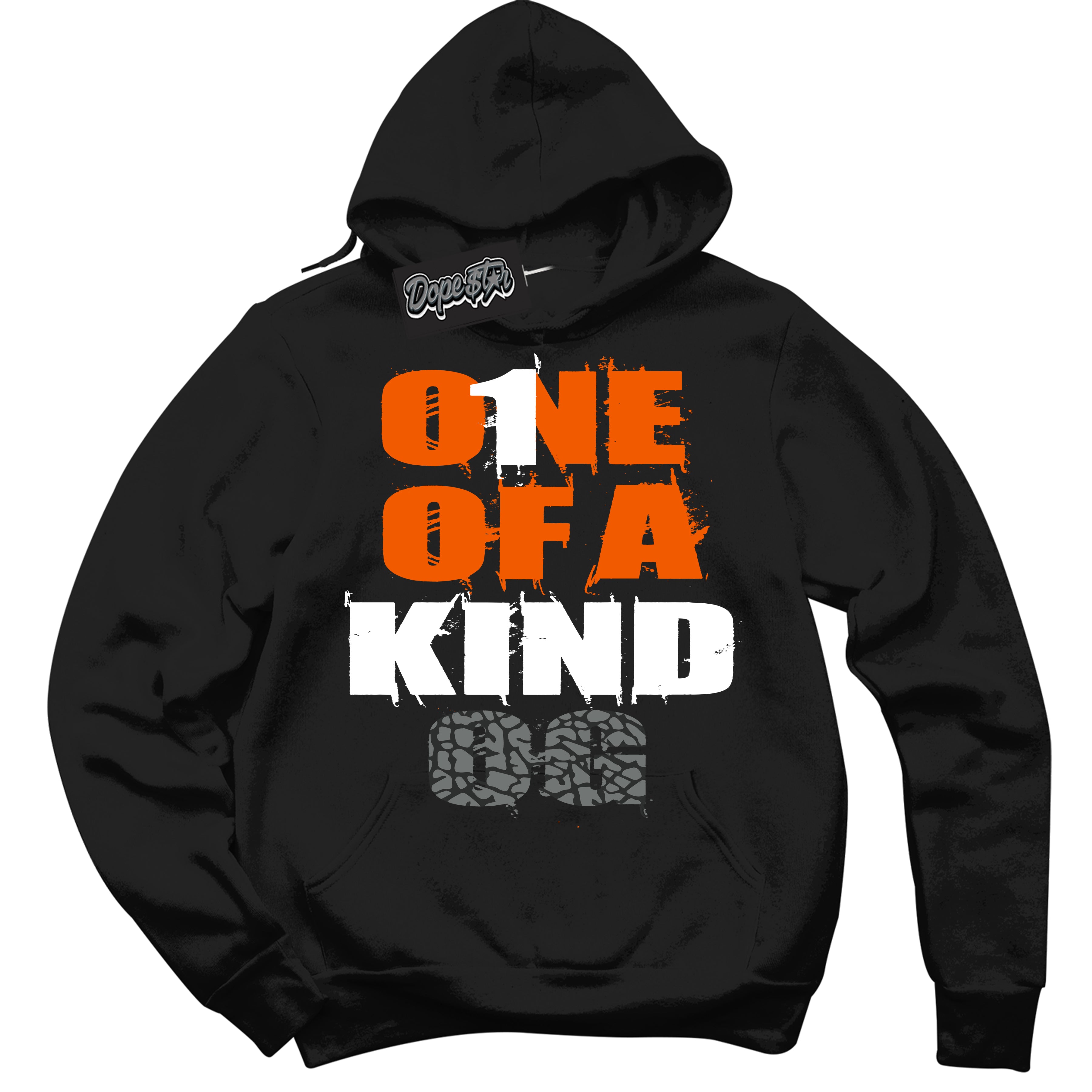 Cool Black Graphic DopeStar Hoodie with “ One Of A Kind “ print, that perfectly matches Fear Pack 3s sneakers