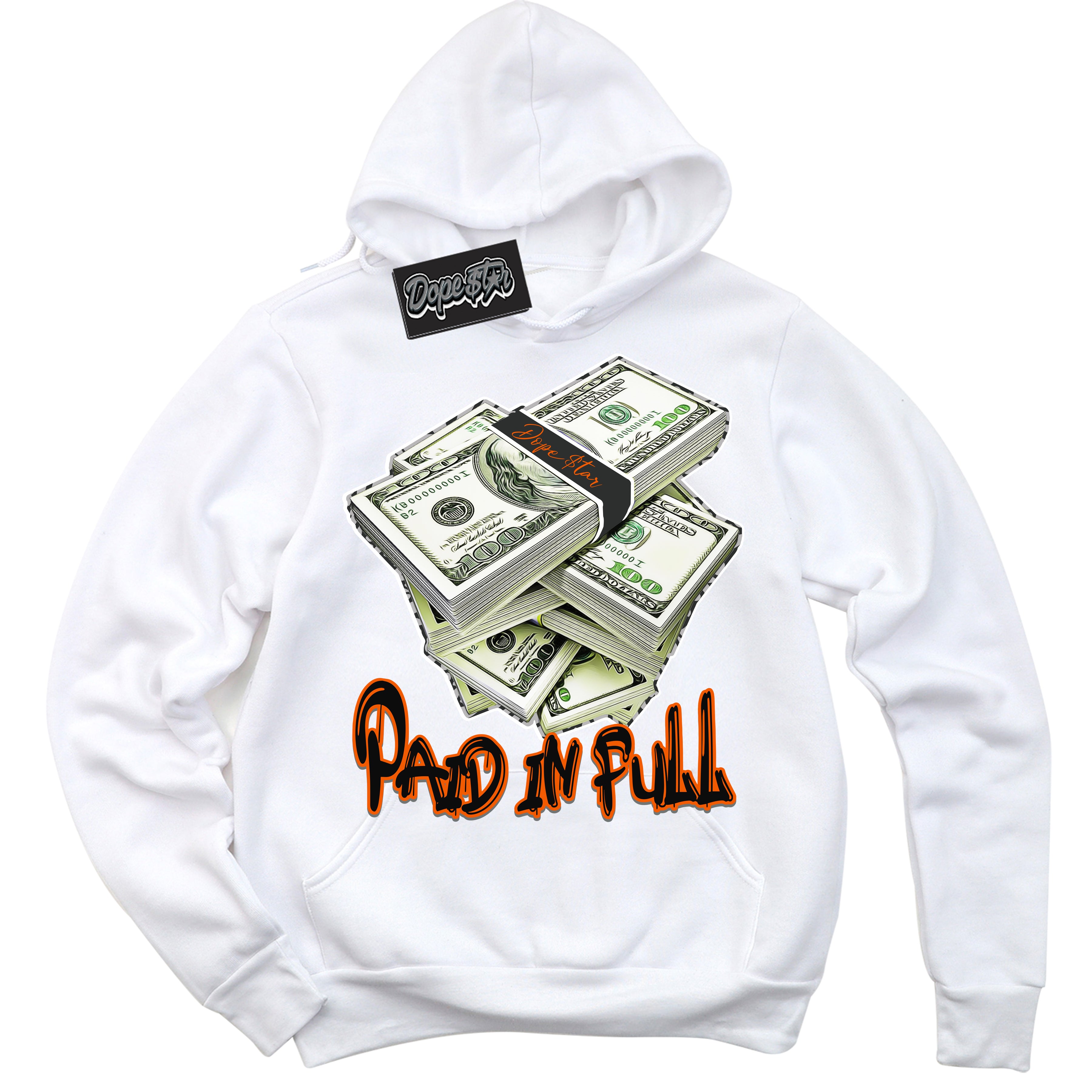 Cool White Graphic DopeStar Hoodie with “ Paid In Full “ print, that perfectly matches Fear Pack 3s sneakers