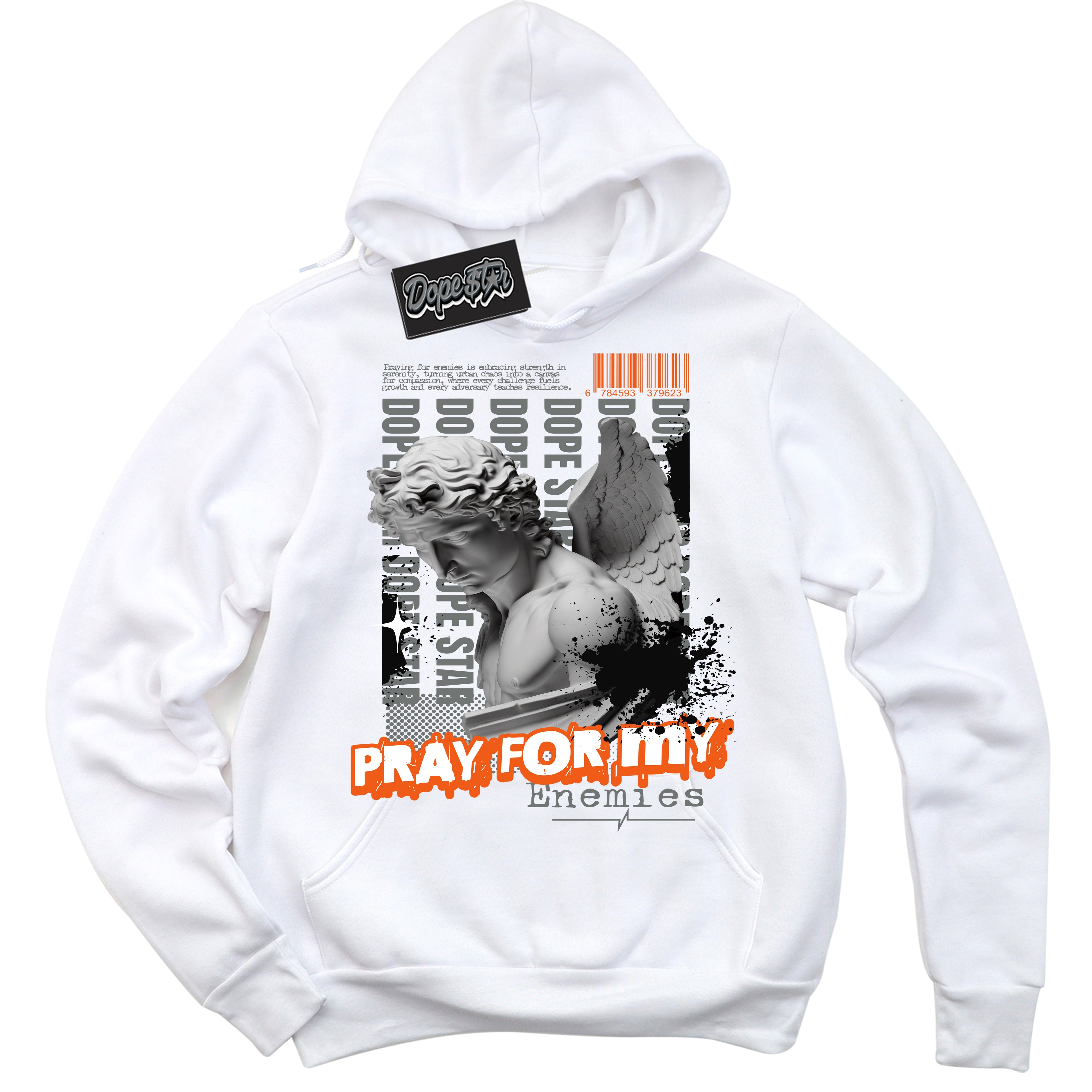 Cool White Hoodie with “ Pray Enemies ” design that Perfectly Matches Fear 3s Sneakers.