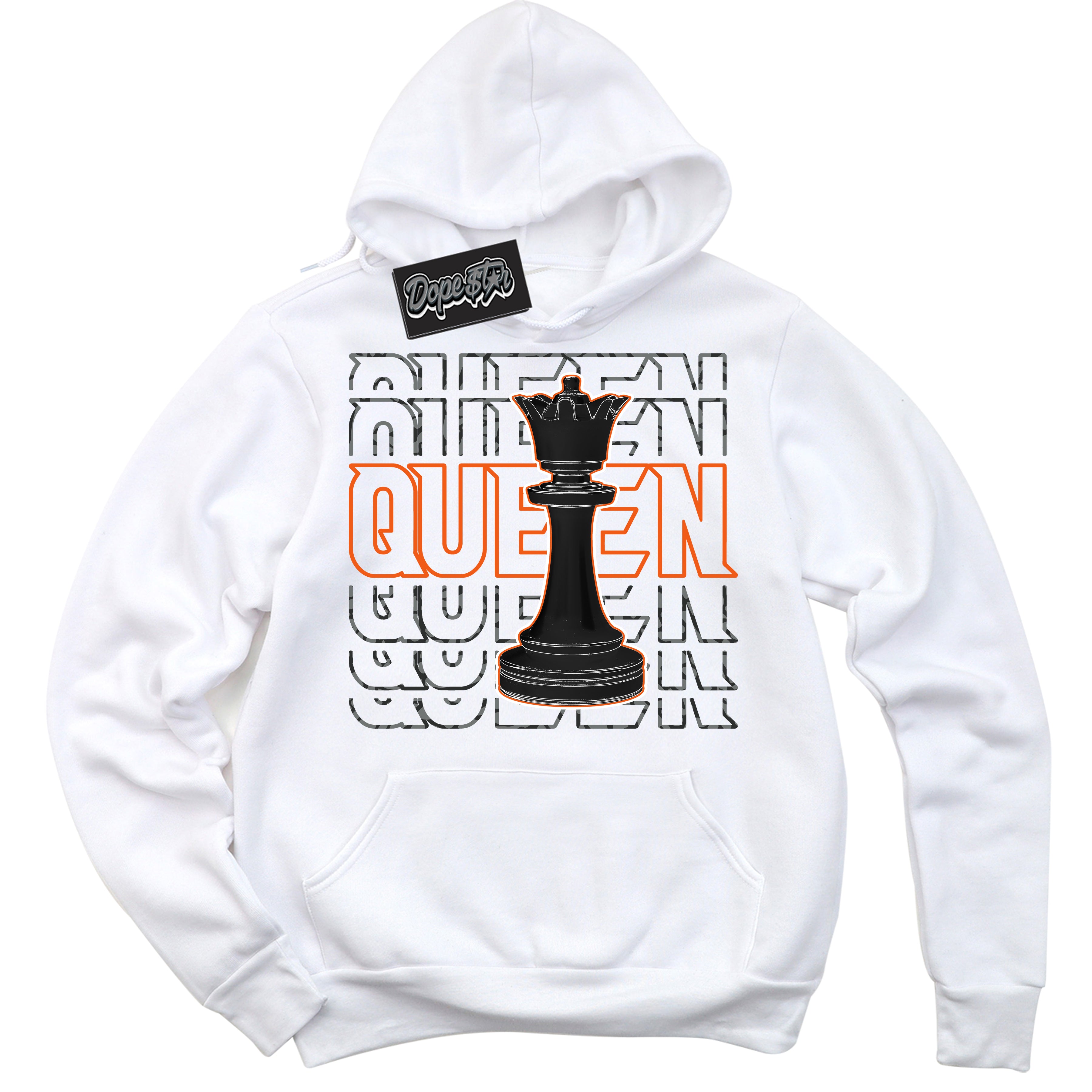 Cool White Graphic DopeStar Hoodie with “ Queen Chess “ print, that perfectly matches Fear Pack 3s sneakers