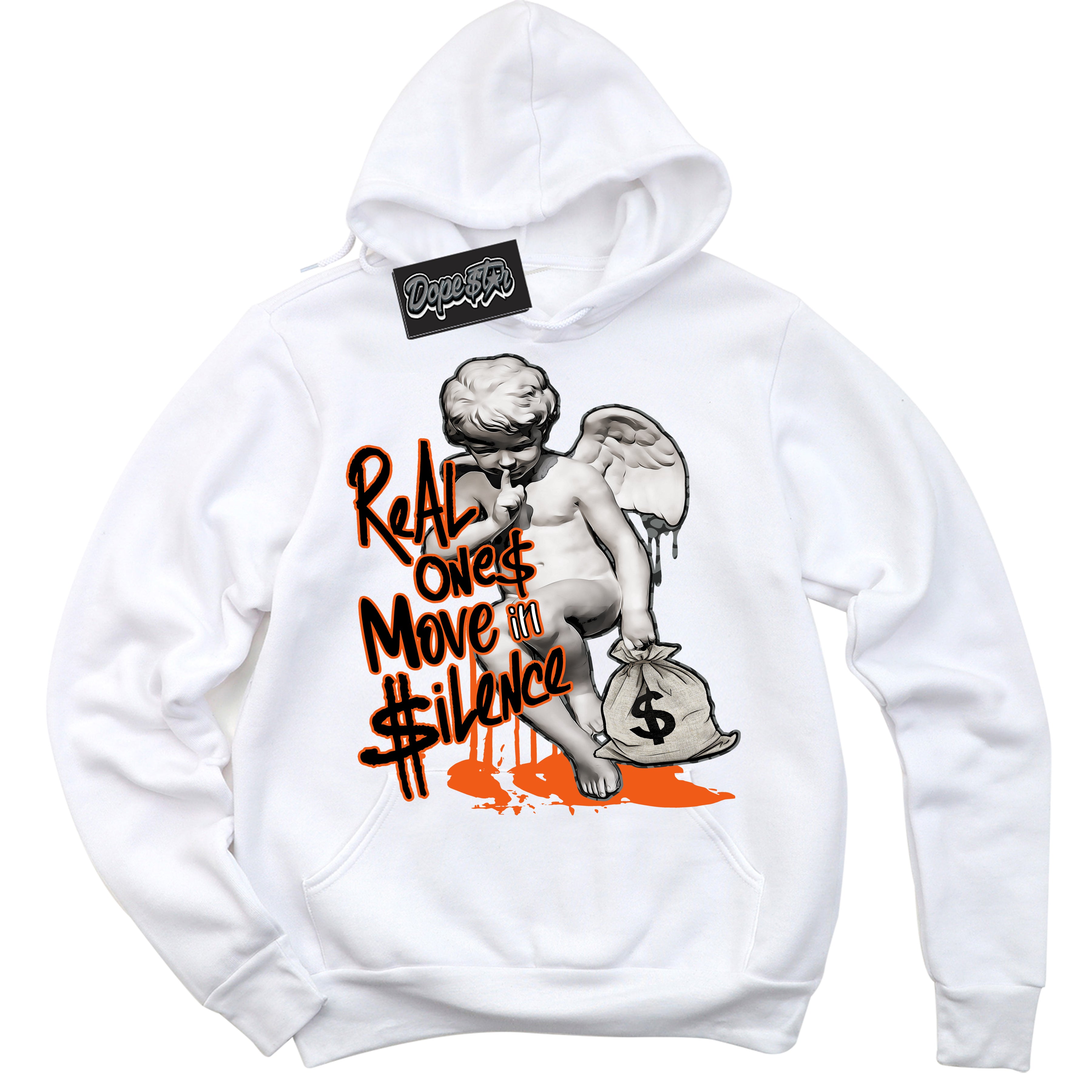 Cool White Graphic DopeStar Hoodie with “ Real Ones Cherub “ print, that perfectly matches Fear Pack 3s sneakers