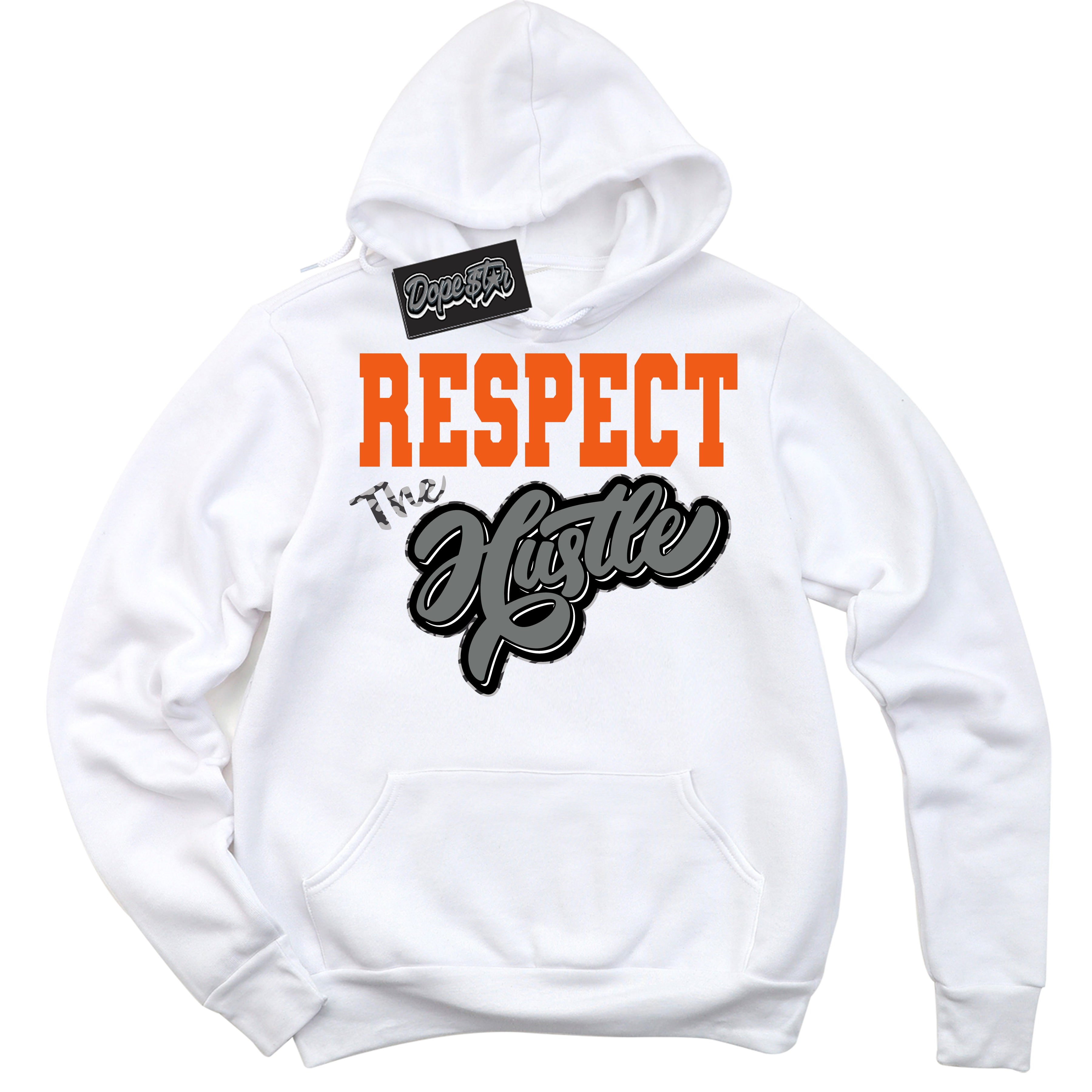 Cool White Graphic DopeStar Hoodie with “ Respect The Hustle “ print, that perfectly matches Fear Pack 3s sneakers