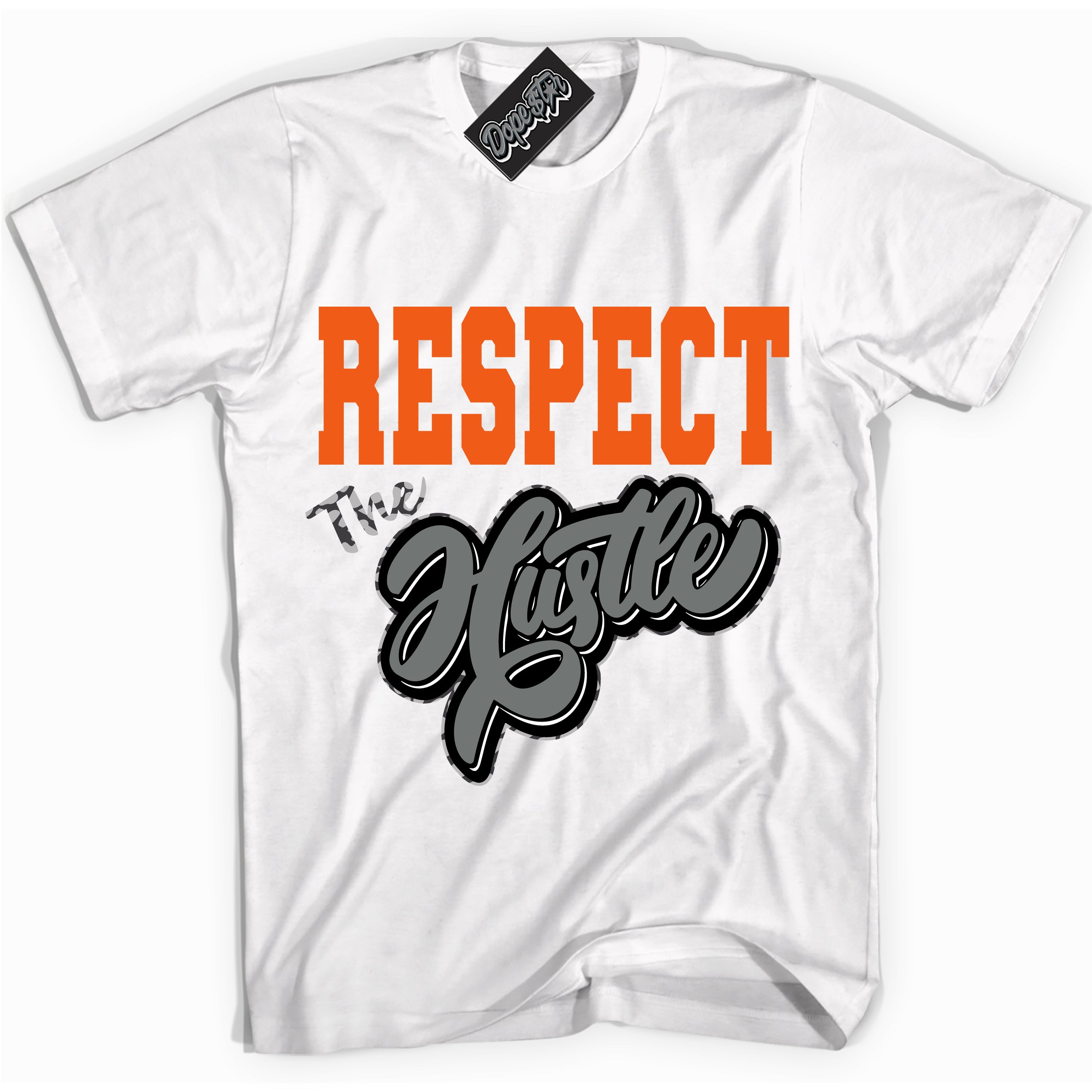 Cool White graphic tee with “ Respect The Hustle ” design, that perfectly matches Fear Pack 3s sneakers