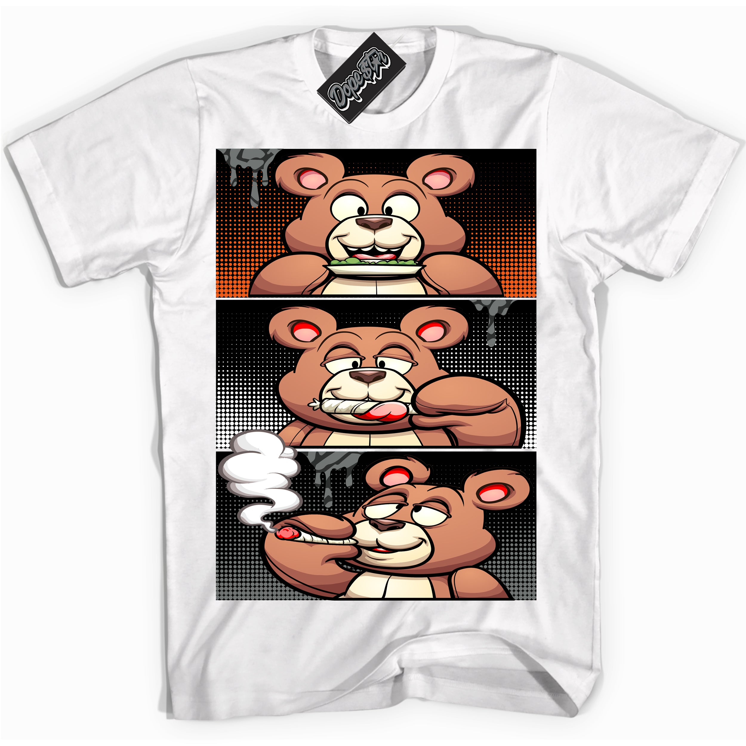Cool White graphic tee with “ Roll It Lick It Smoke It Bear ” design, that perfectly matches Fear Pack 3s sneakers