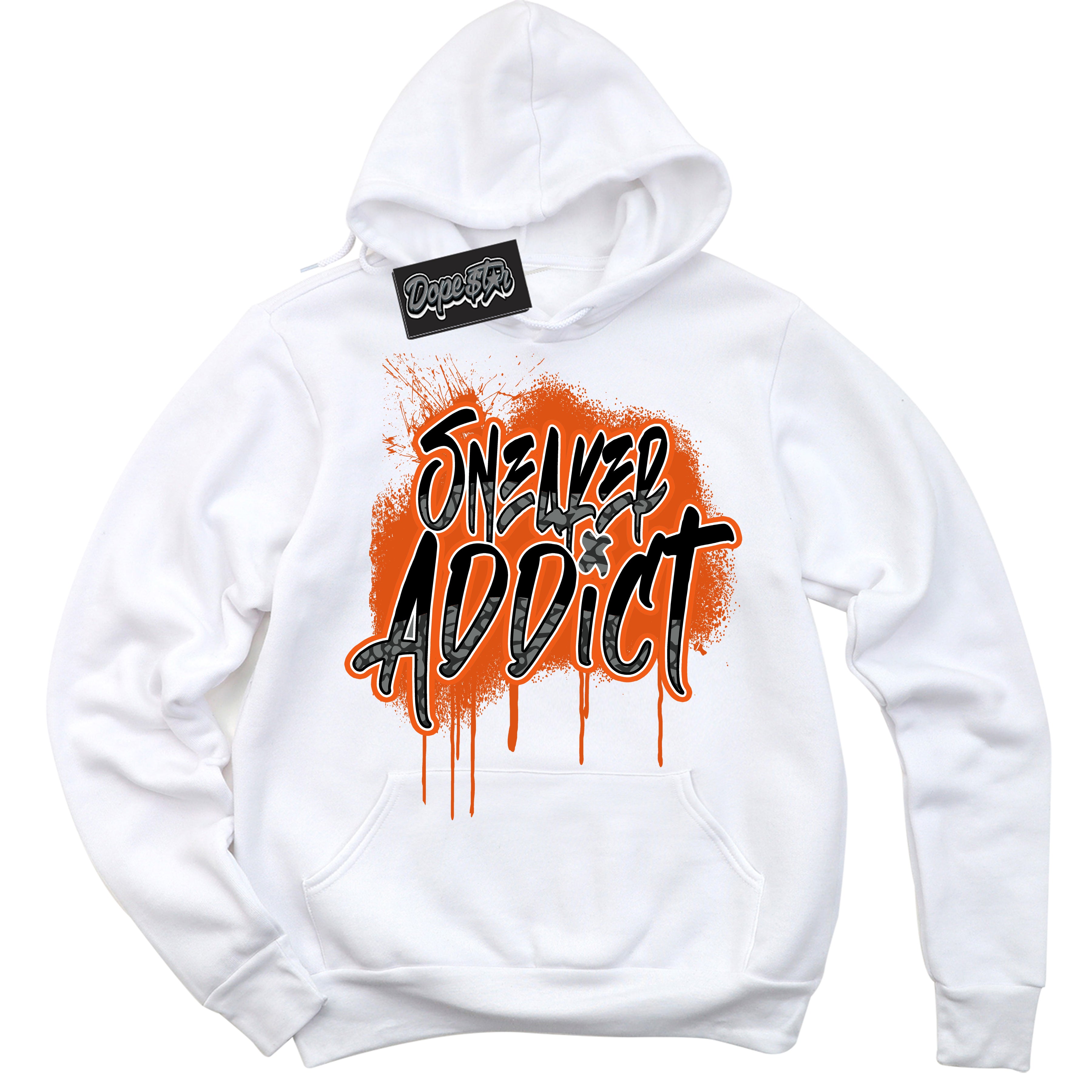 Cool White Graphic DopeStar Hoodie with “ Sneaker Addict “ print, that perfectly matches Fear Pack 3s sneakers