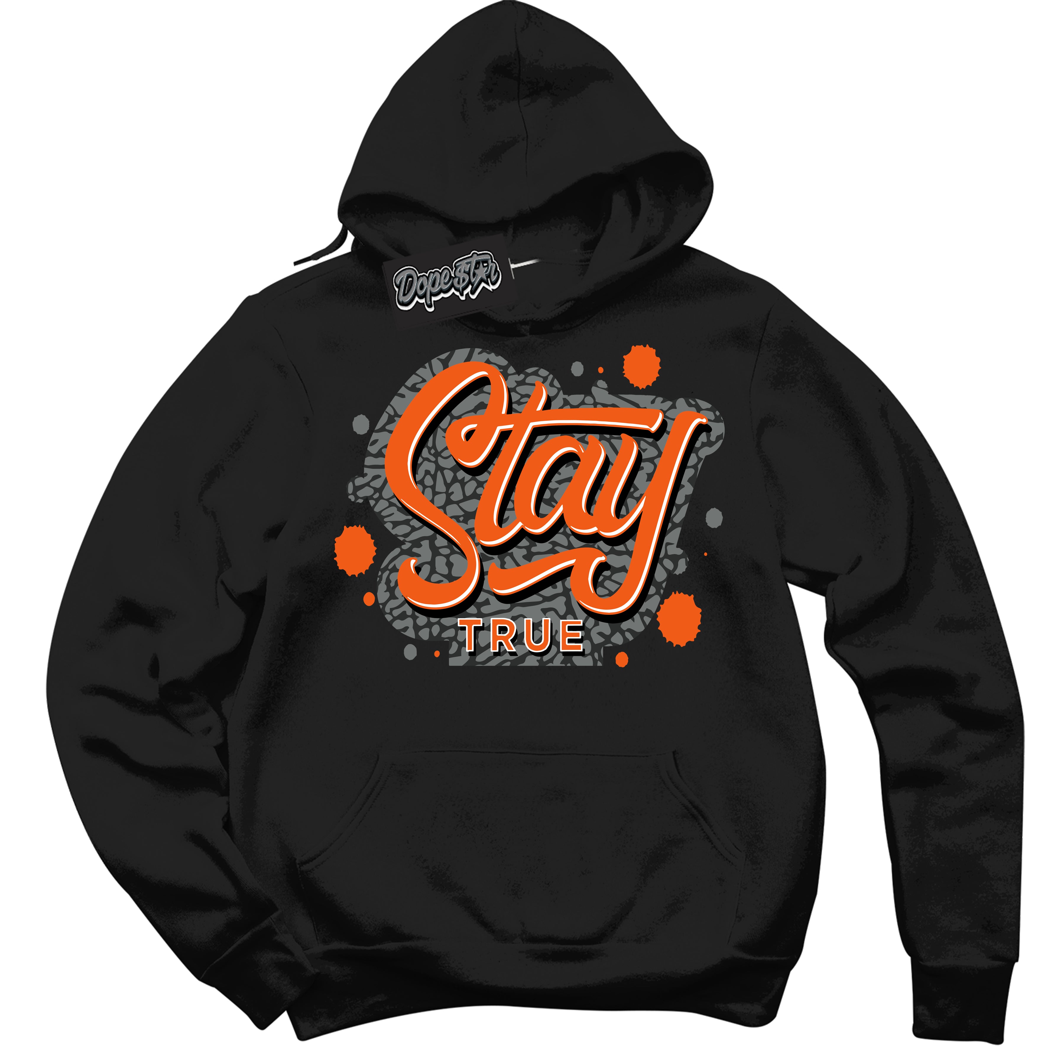 Cool Black Graphic DopeStar Hoodie with “ Stay True “ print, that perfectly matches Fear Pack 3s sneakers