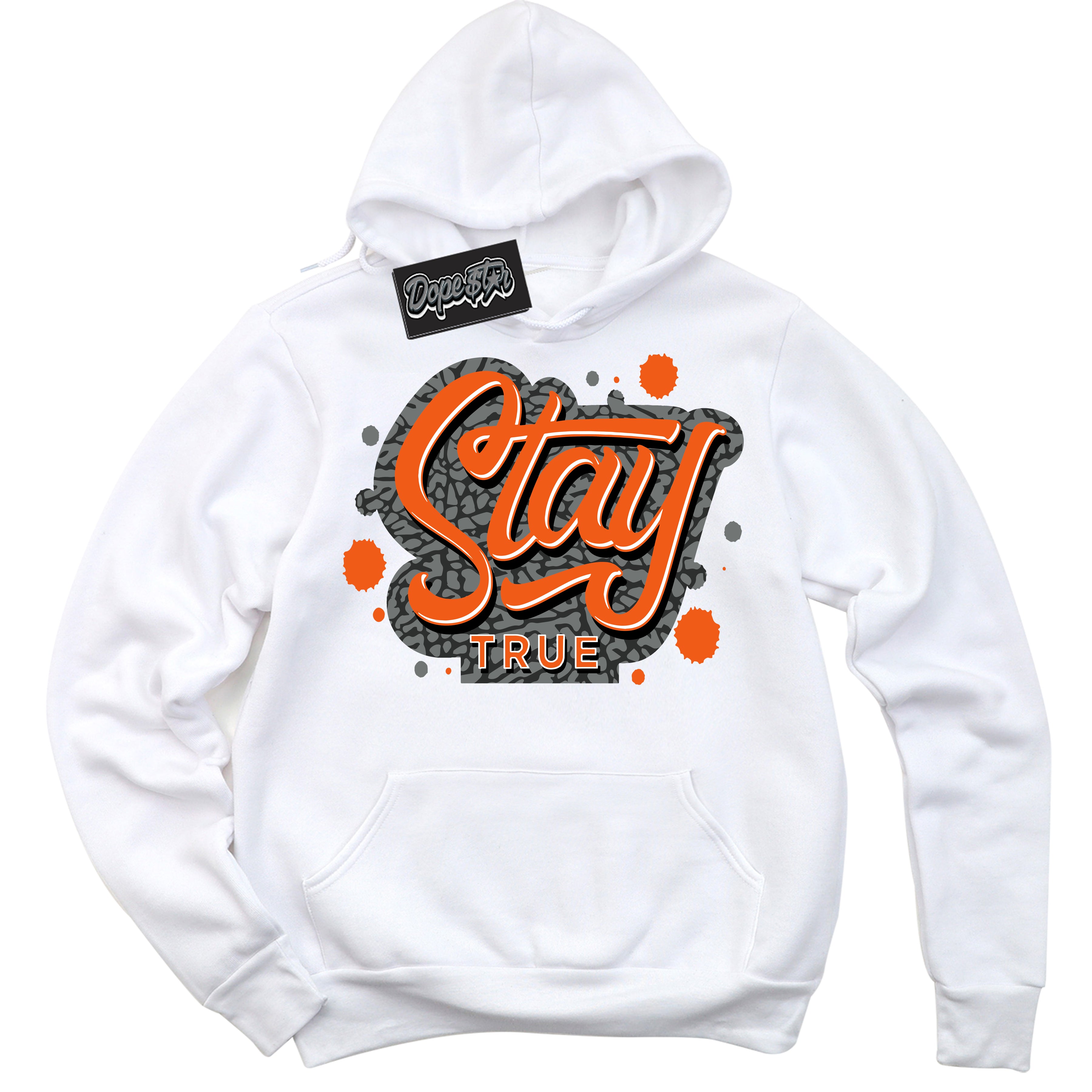 Cool White Graphic DopeStar Hoodie with “ Stay True “ print, that perfectly matches Fear Pack 3s sneakers
