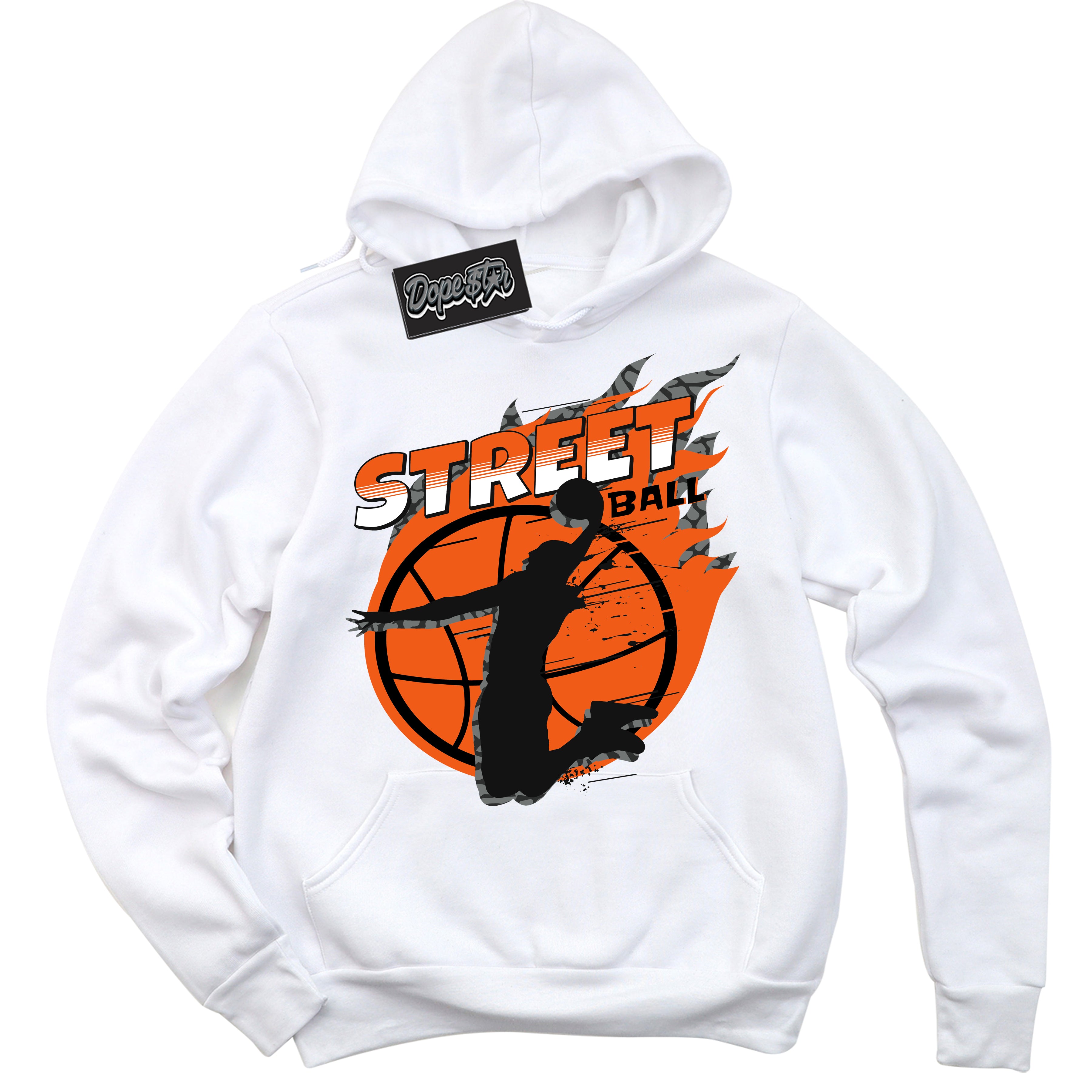 Cool White Graphic DopeStar Hoodie with “ Street Ball “ print, that perfectly matches Fear Pack 3s sneakers