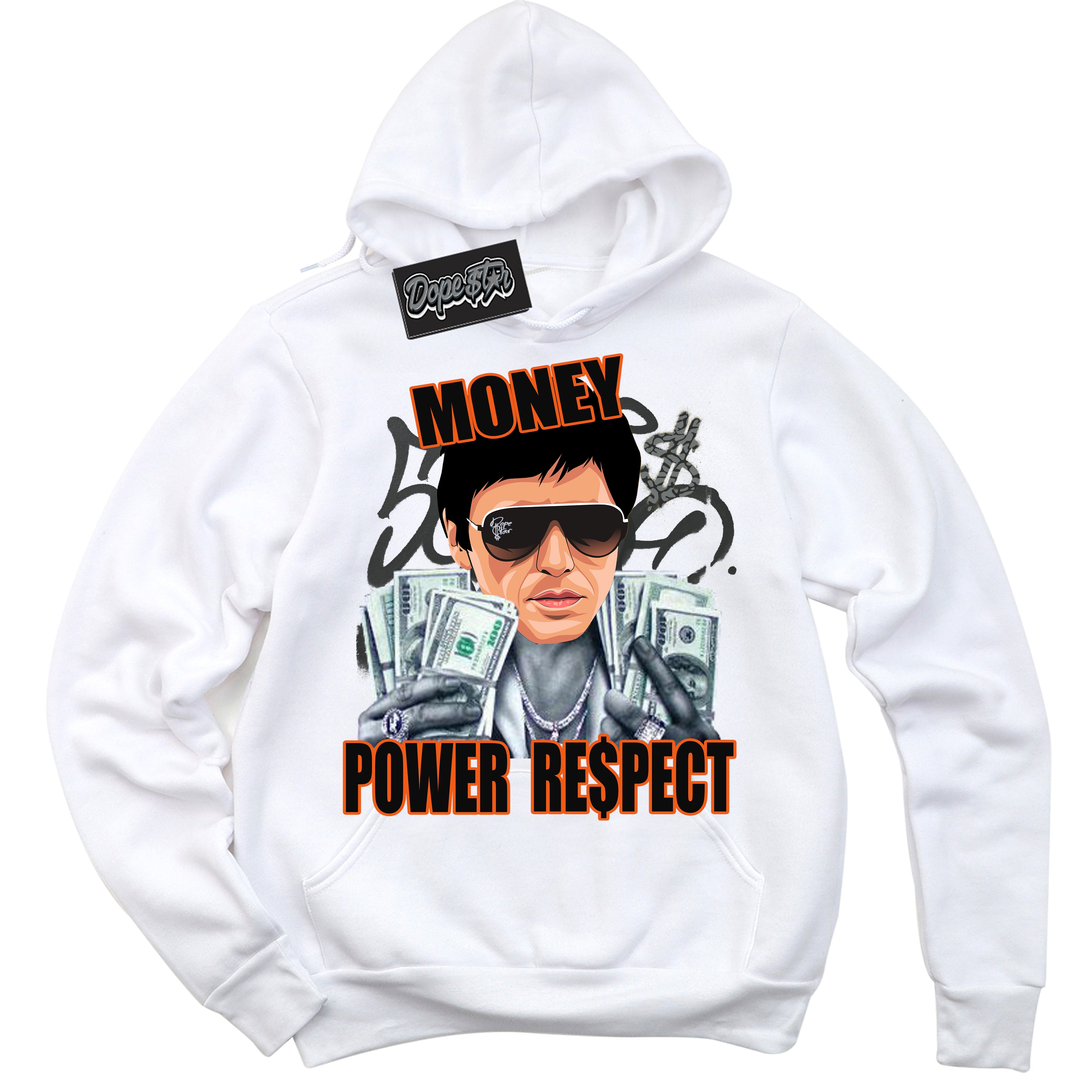 Cool White Graphic DopeStar Hoodie with “ Tony Montana “ print, that perfectly matches Fear Pack 3s sneakers