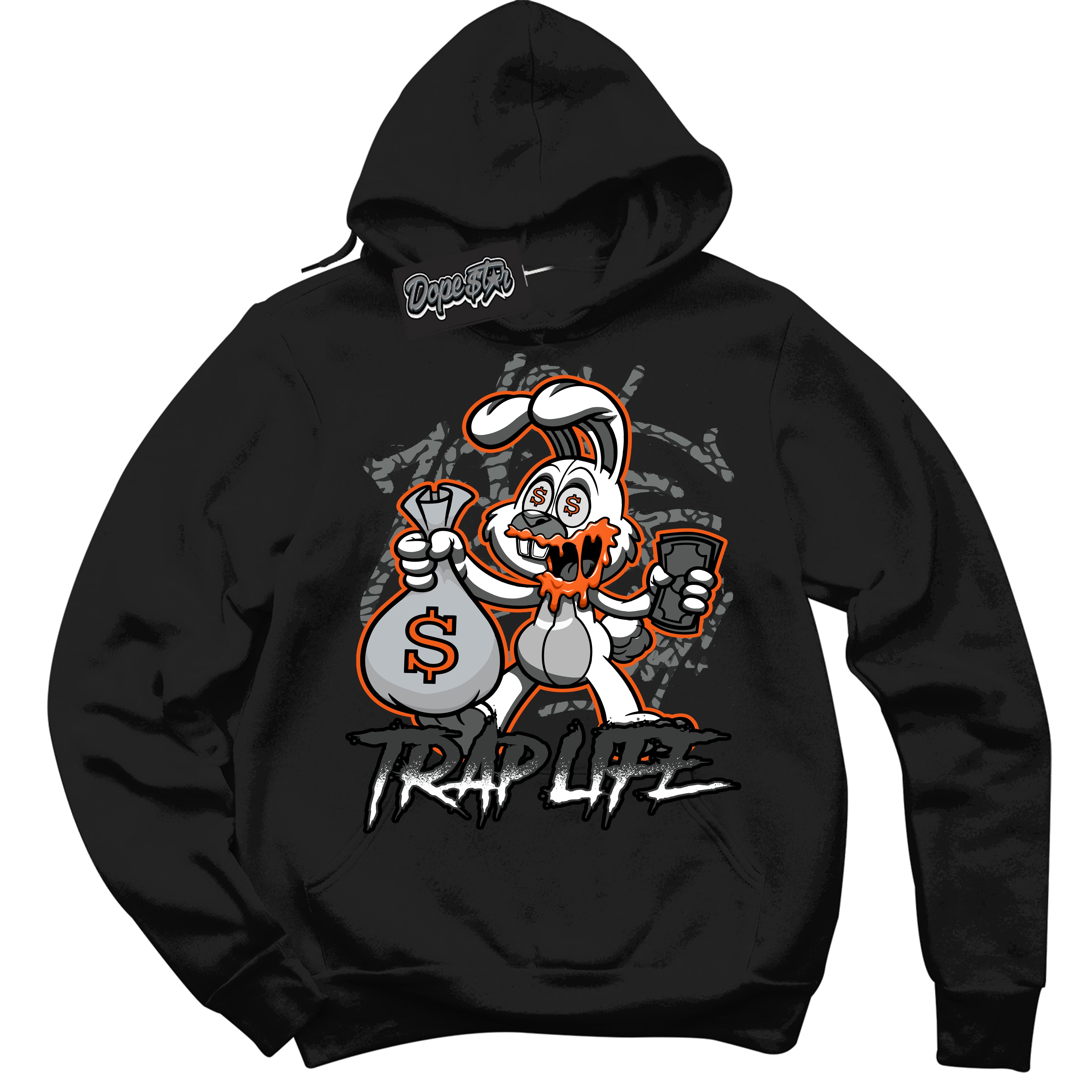 Cool Black Graphic DopeStar Hoodie with “ Trap Rabbit “ print, that perfectly matches Fear Pack 3s sneakers