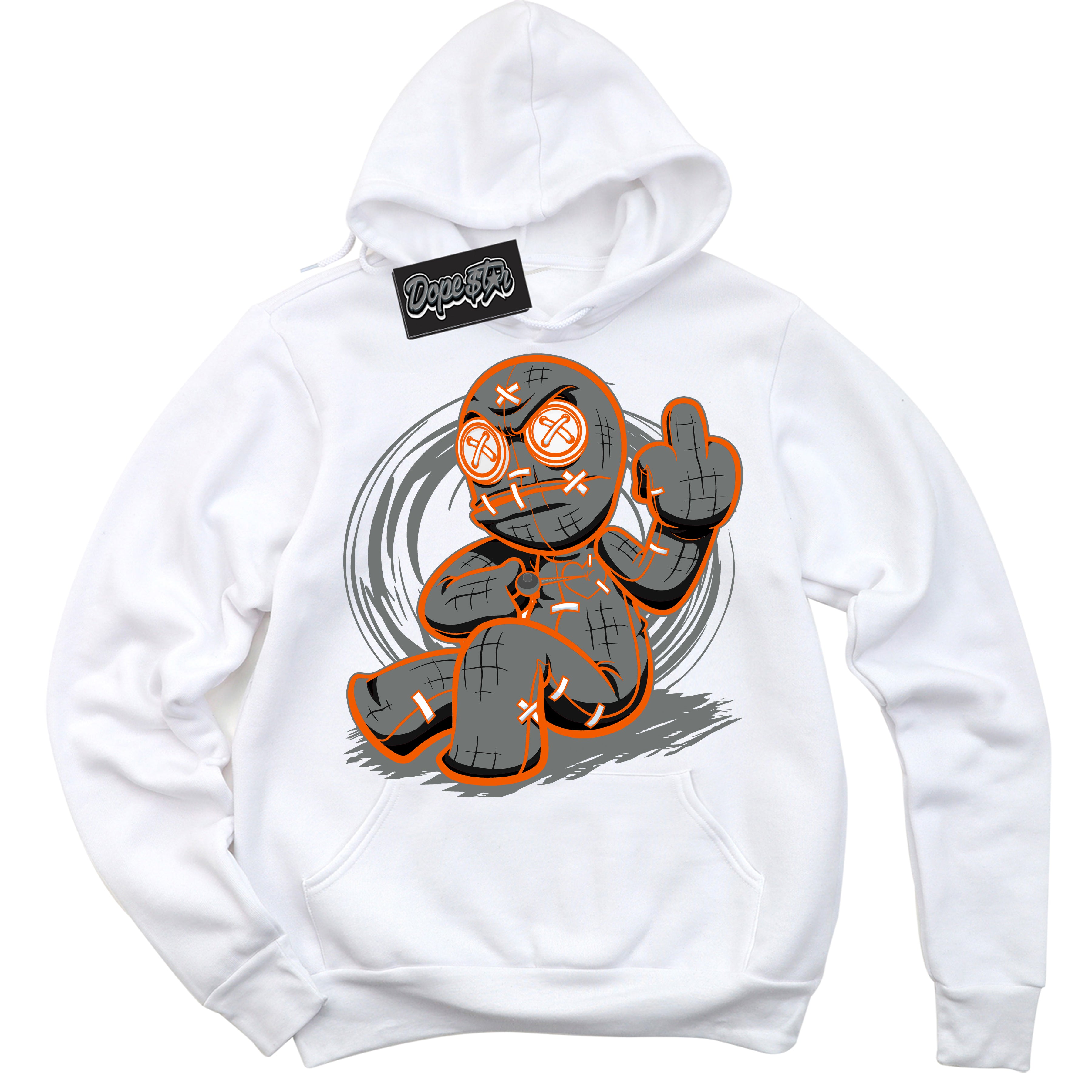Cool White Graphic DopeStar Hoodie with “ VooDoo Doll “ print, that perfectly matches Fear Pack 3s sneakers