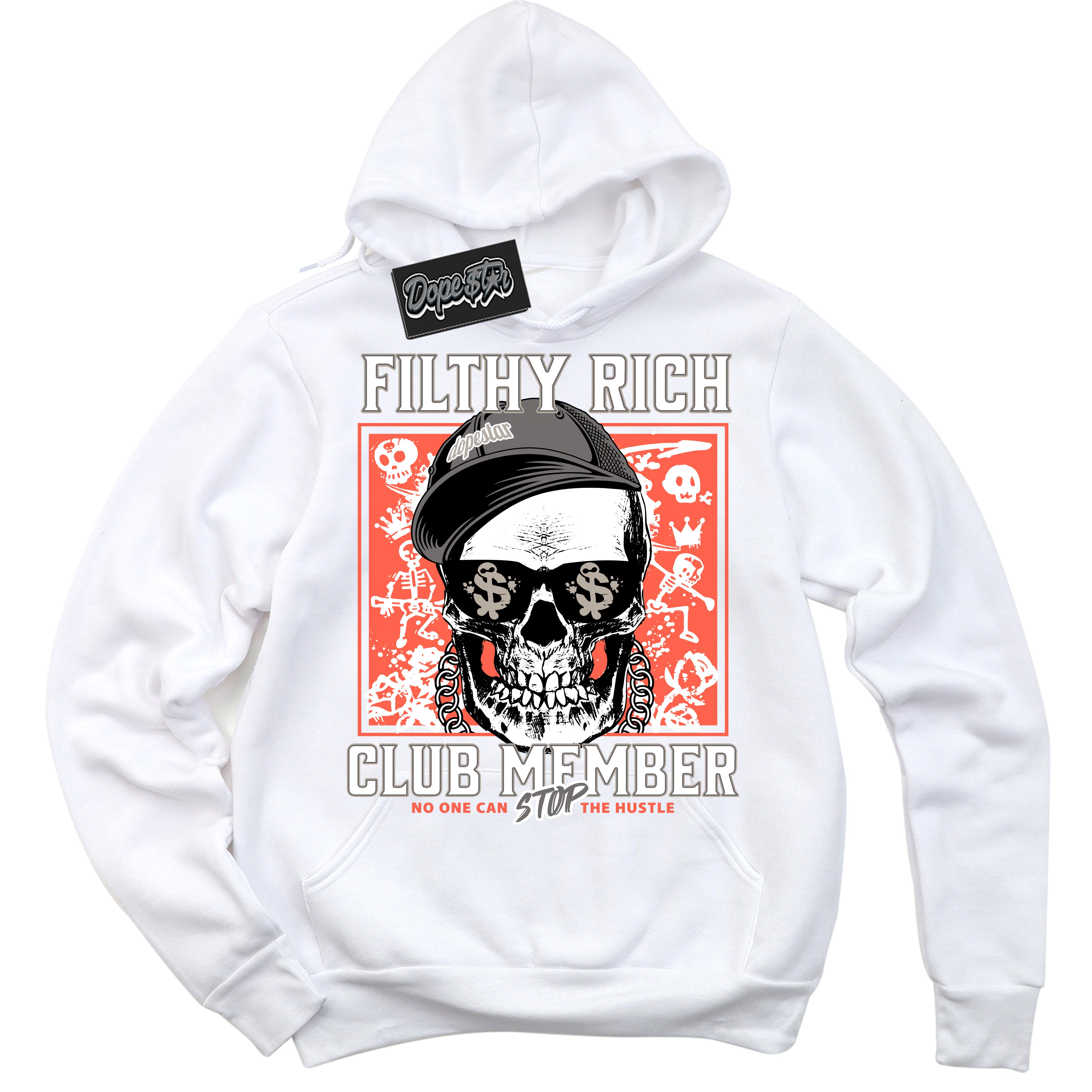Cool White Hoodie with “ Filthy Rich ” design that Perfectly Matches Georgia Peach 3s Sneakers.