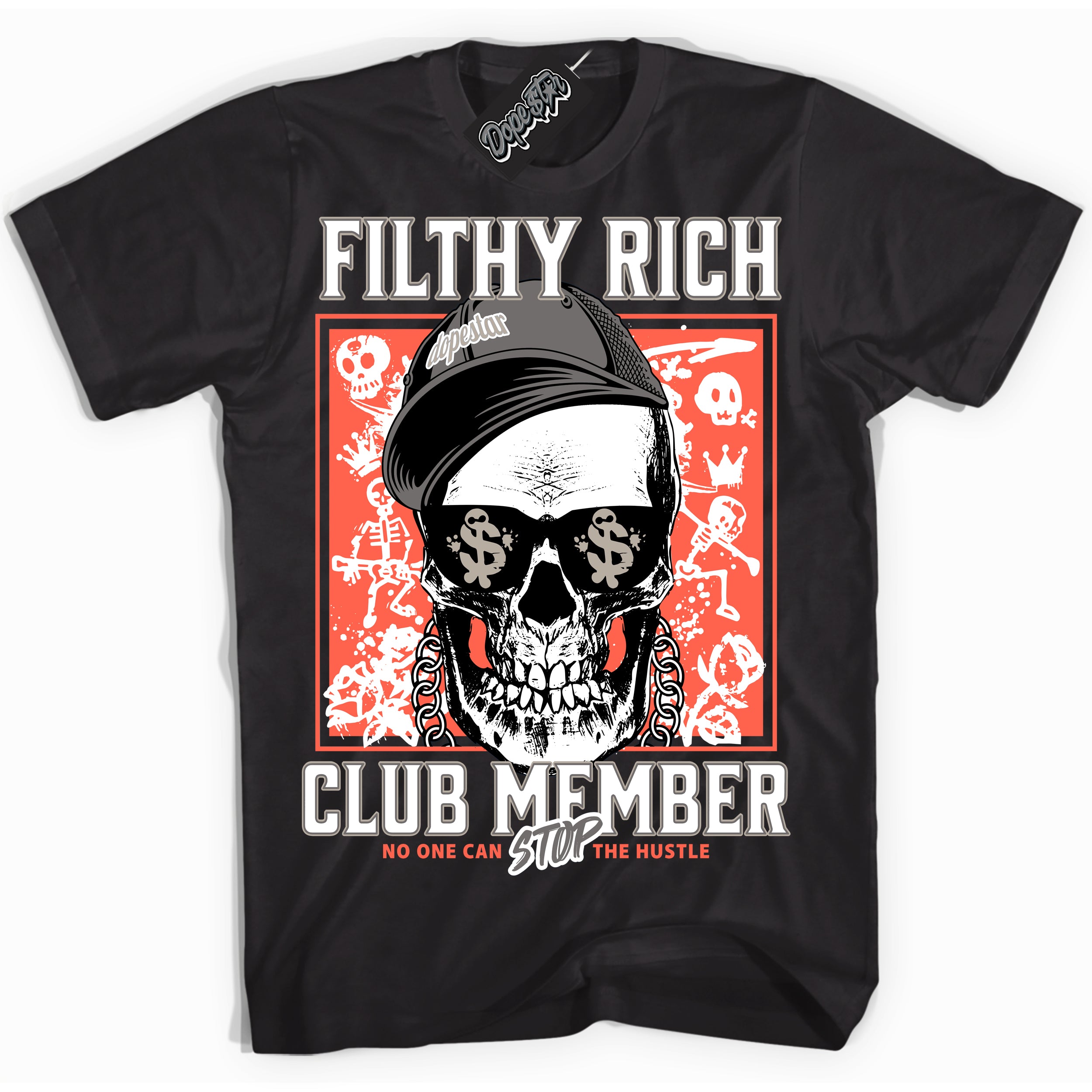 Cool Black Shirt with “ Filthy Rich” design that perfectly matches Georgia Peach 3s Sneakers.