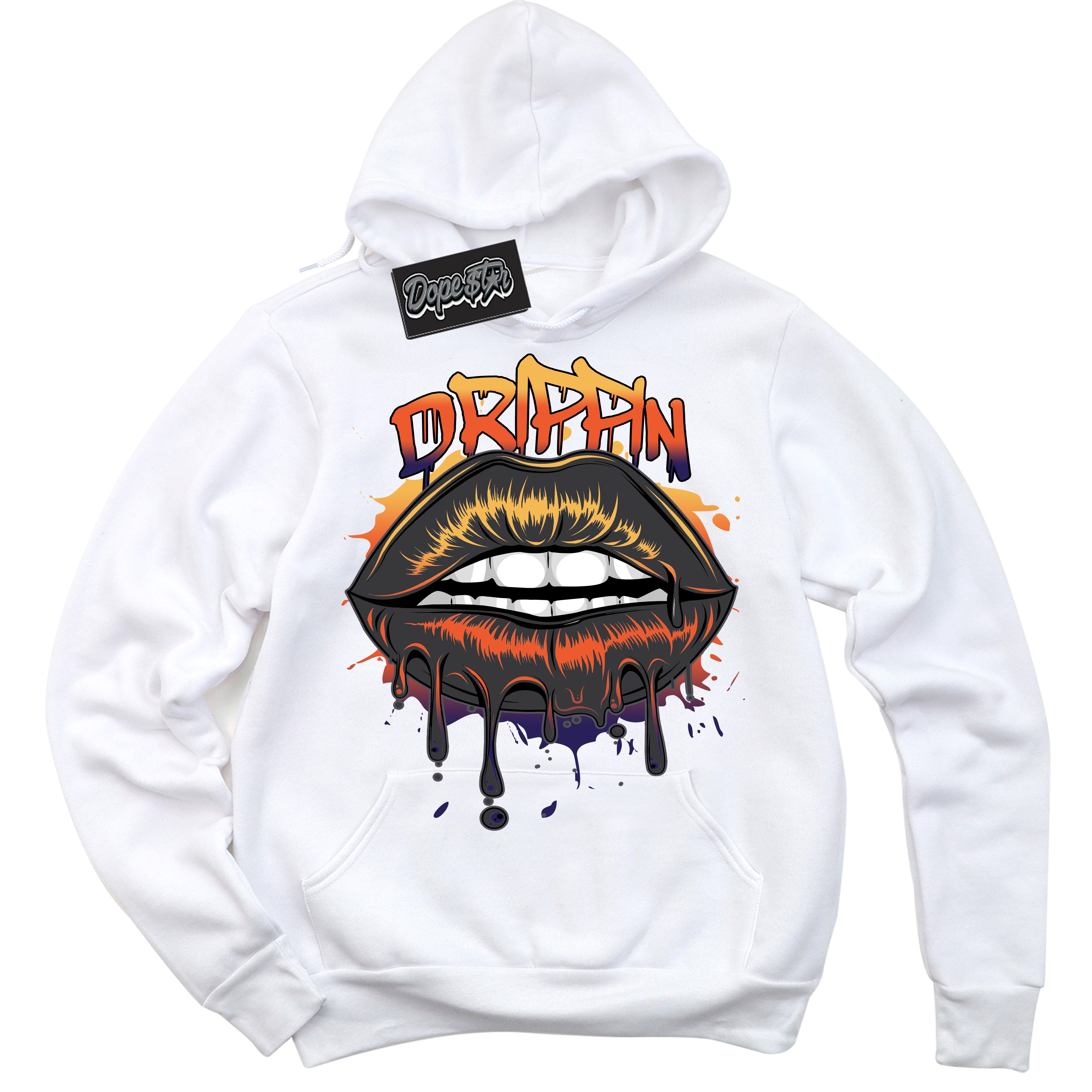Cool White Hoodie with “ Drippin ” design that Perfectly Matches J Balvin Rio 3s Sneakers.