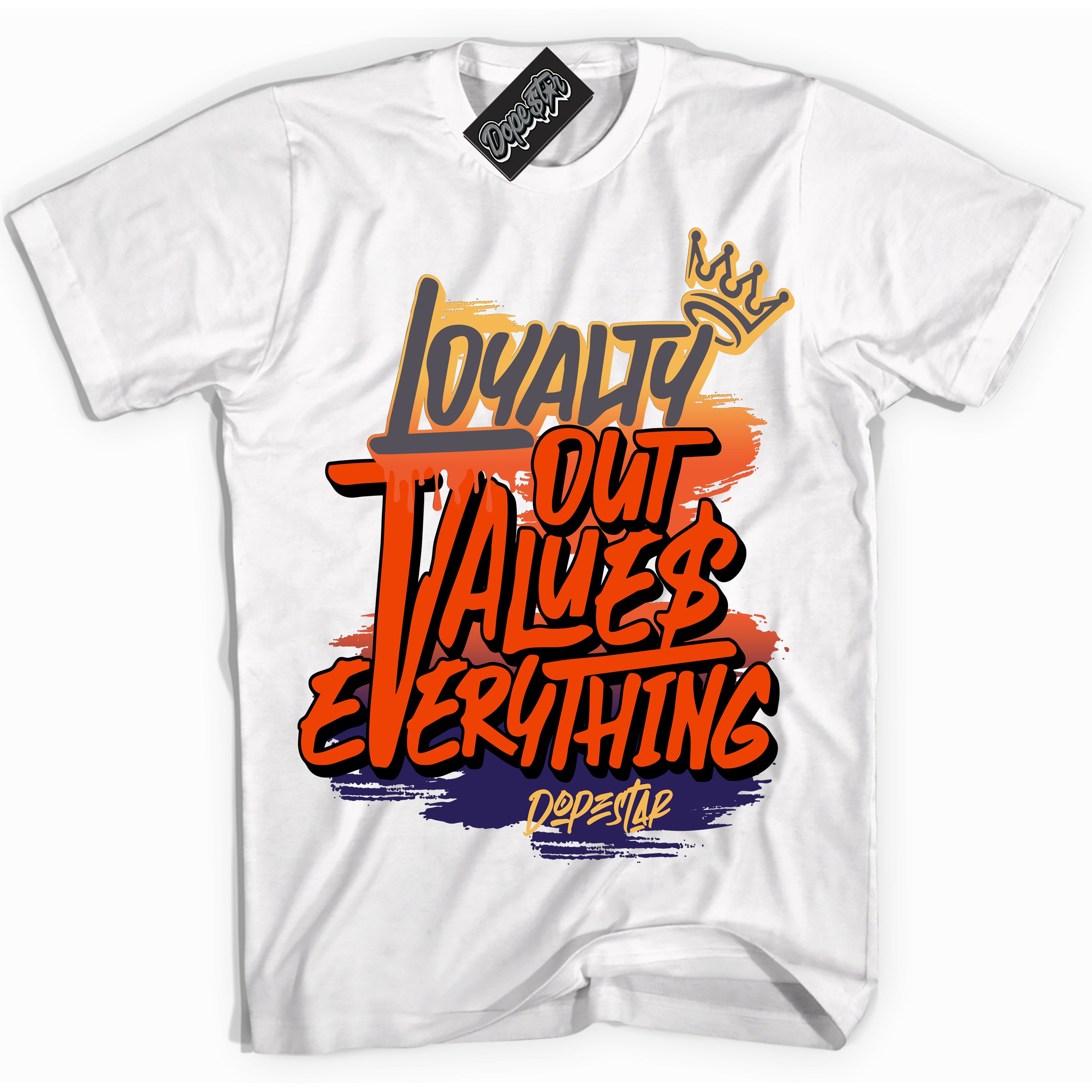 Cool White Shirt with “ Loyalty Out Values Everything” design that perfectly matches J Balvin Rio 3s Sneakers.