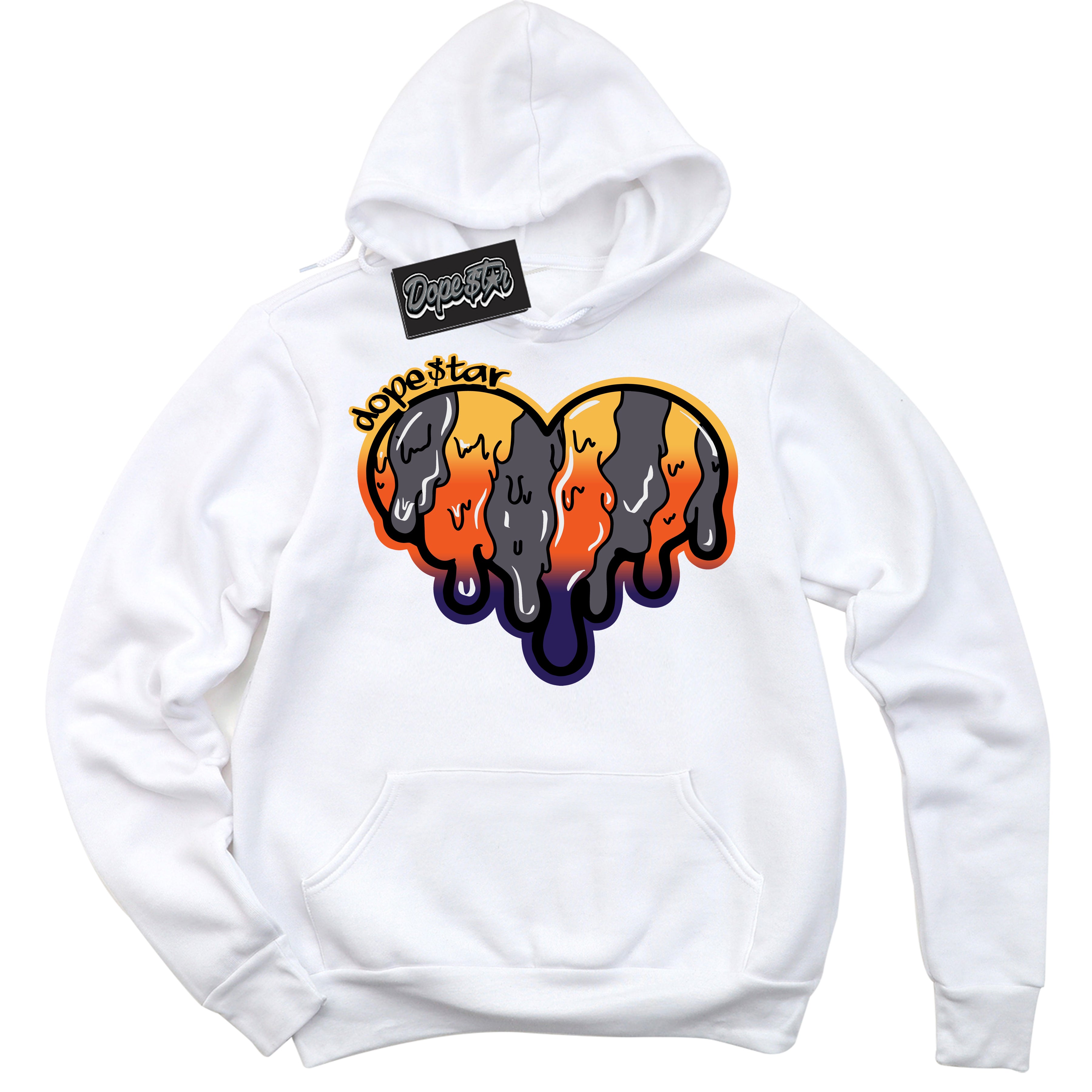 Cool White Hoodie with “ Melting Heart ” design that Perfectly Matches J Balvin Rio 3s Sneakers.