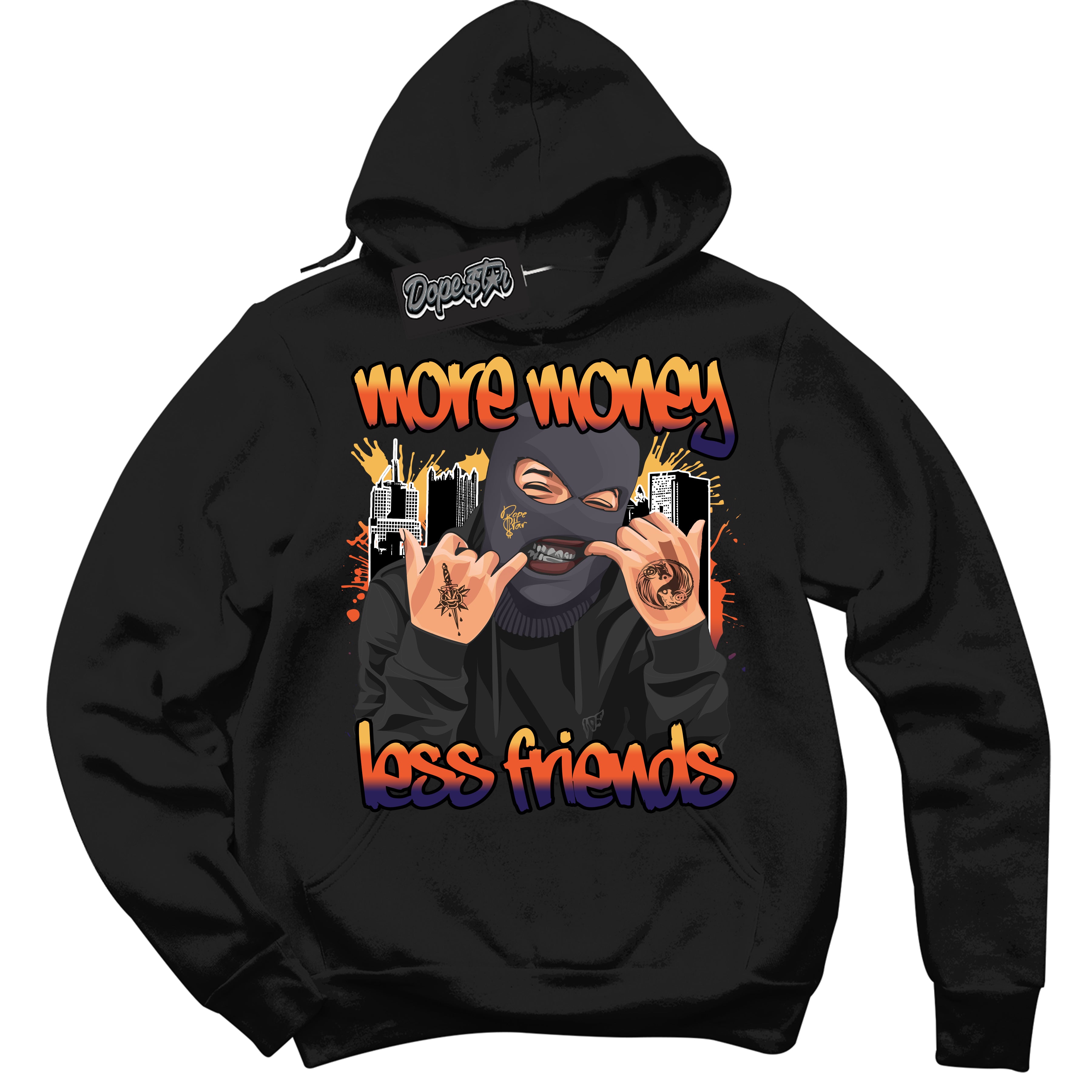Cool Black Hoodie with “ More Money Less Friends ” design that Perfectly Matches J Balvin Rio 3s Sneakers.