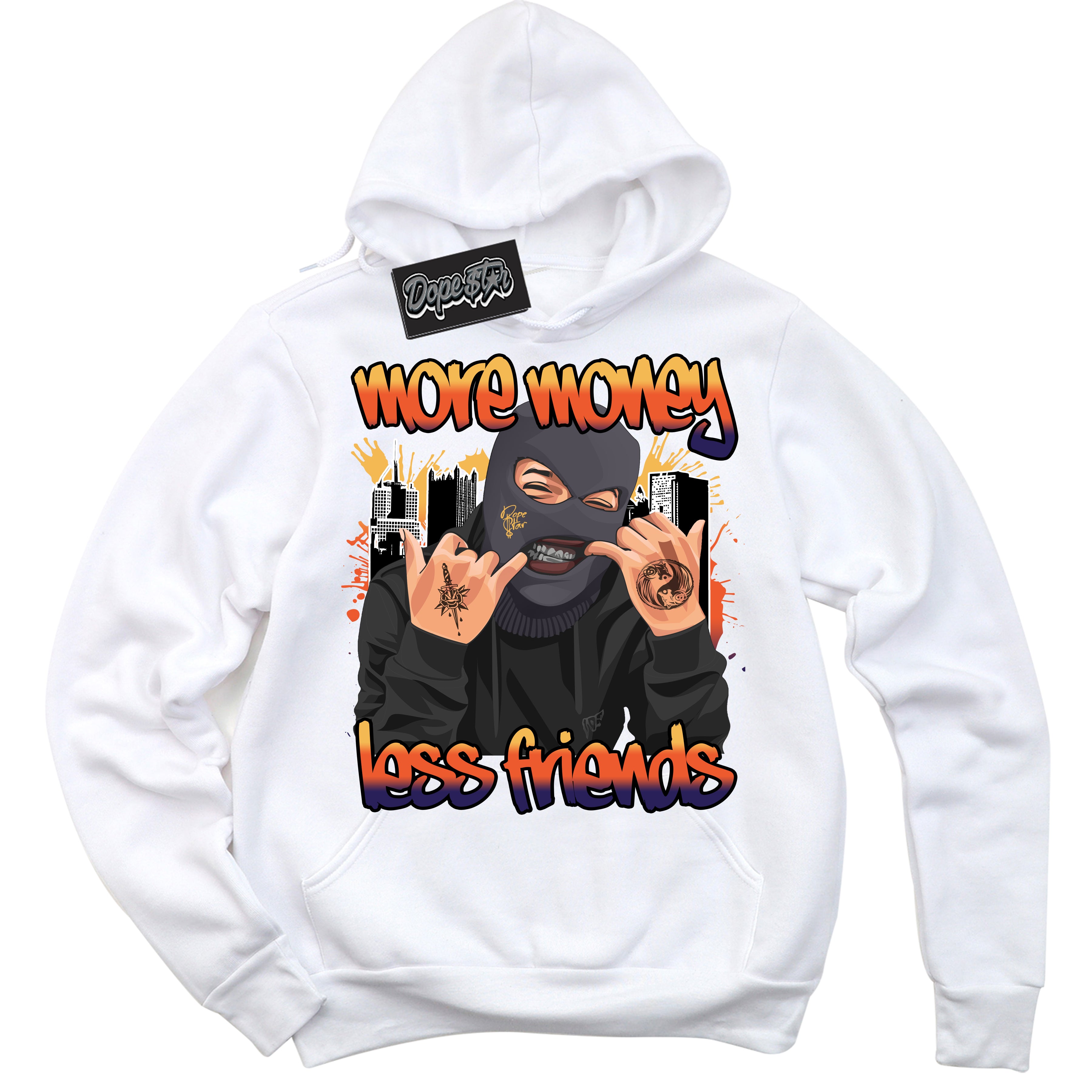 Cool White Hoodie with “ More Money Less Friends ” design that Perfectly Matches J Balvin Rio 3s Sneakers.