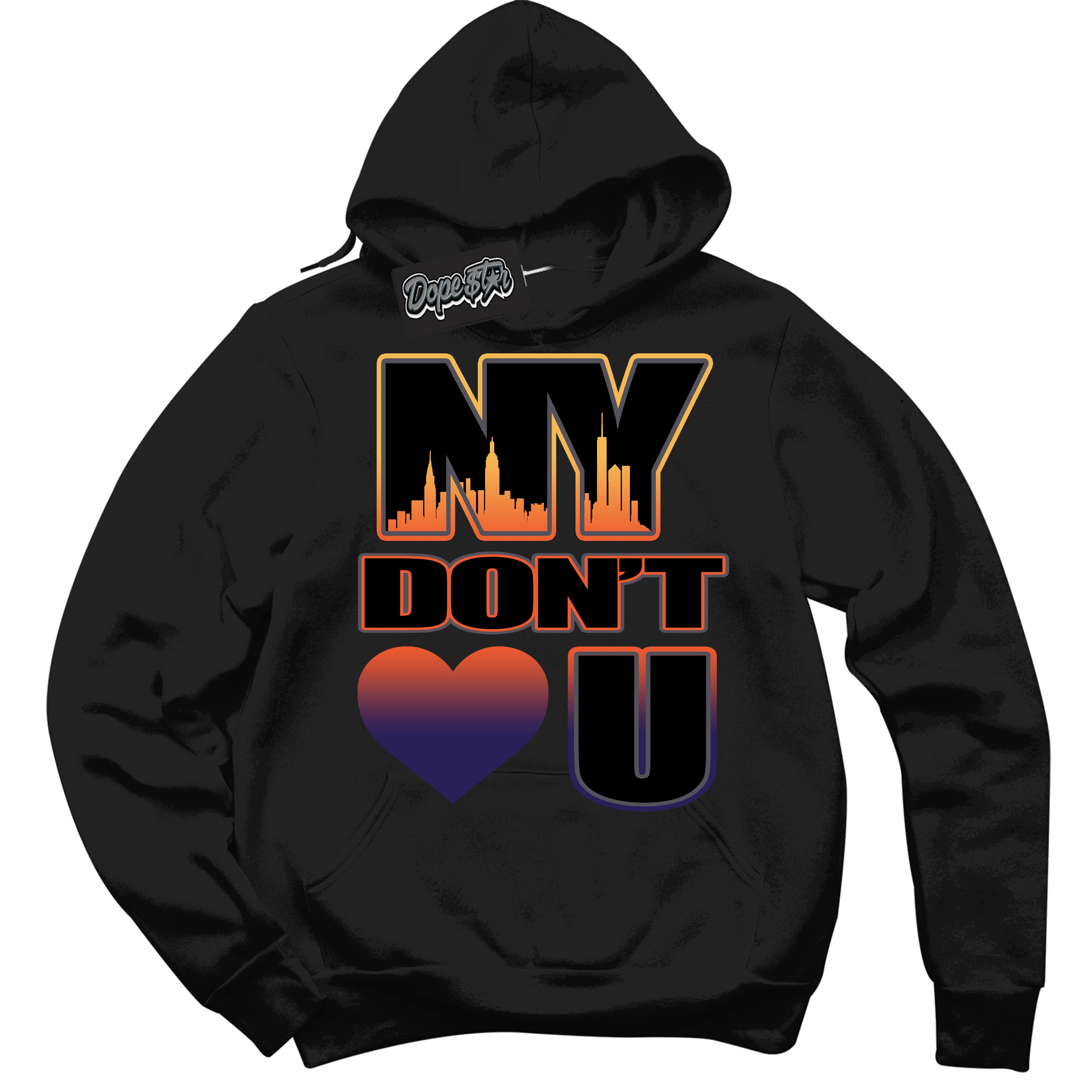 Cool Black Hoodie with “ NY Don't Love You ” design that Perfectly Matches J Balvin Rio 3s Sneakers.