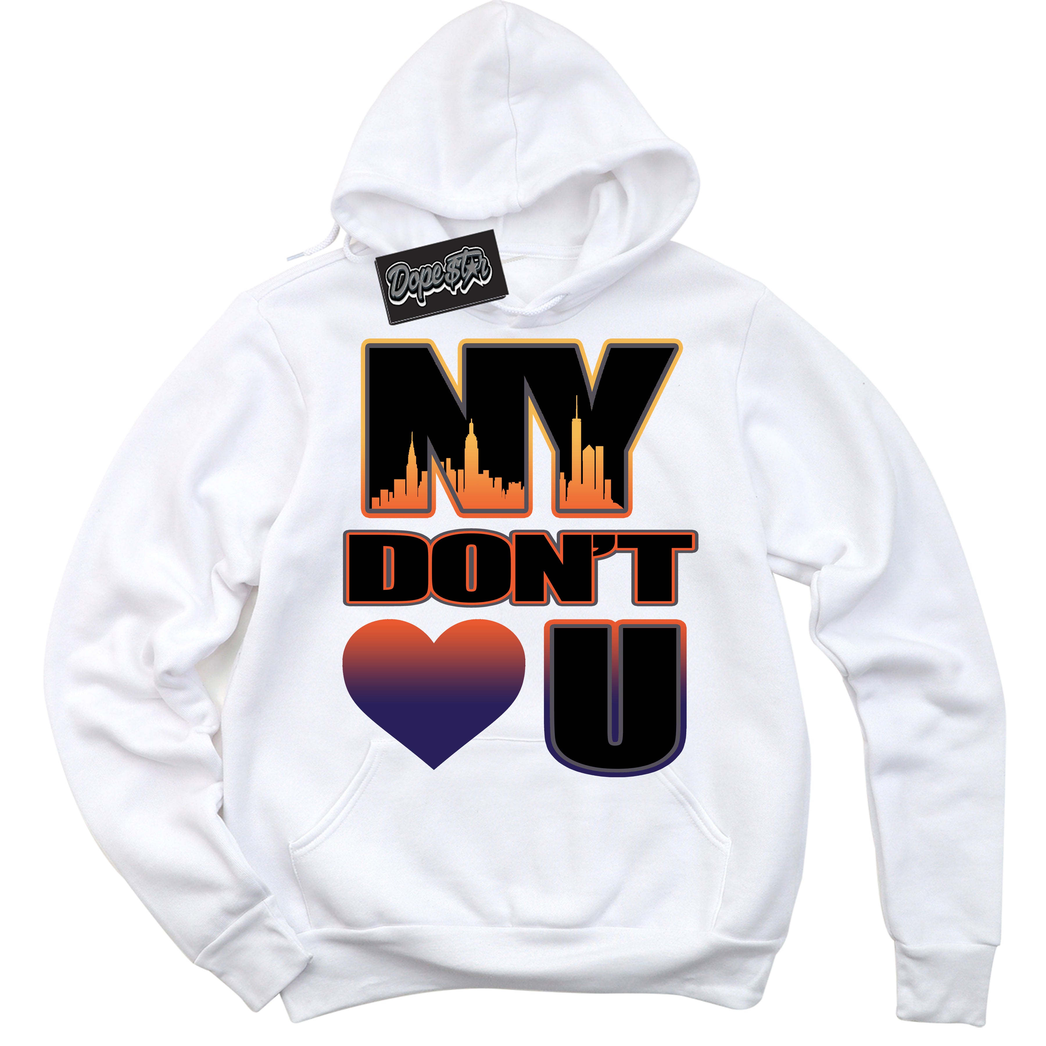 Cool White Hoodie with “ NY Don't Love You ” design that Perfectly Matches J Balvin Rio 3s Sneakers.