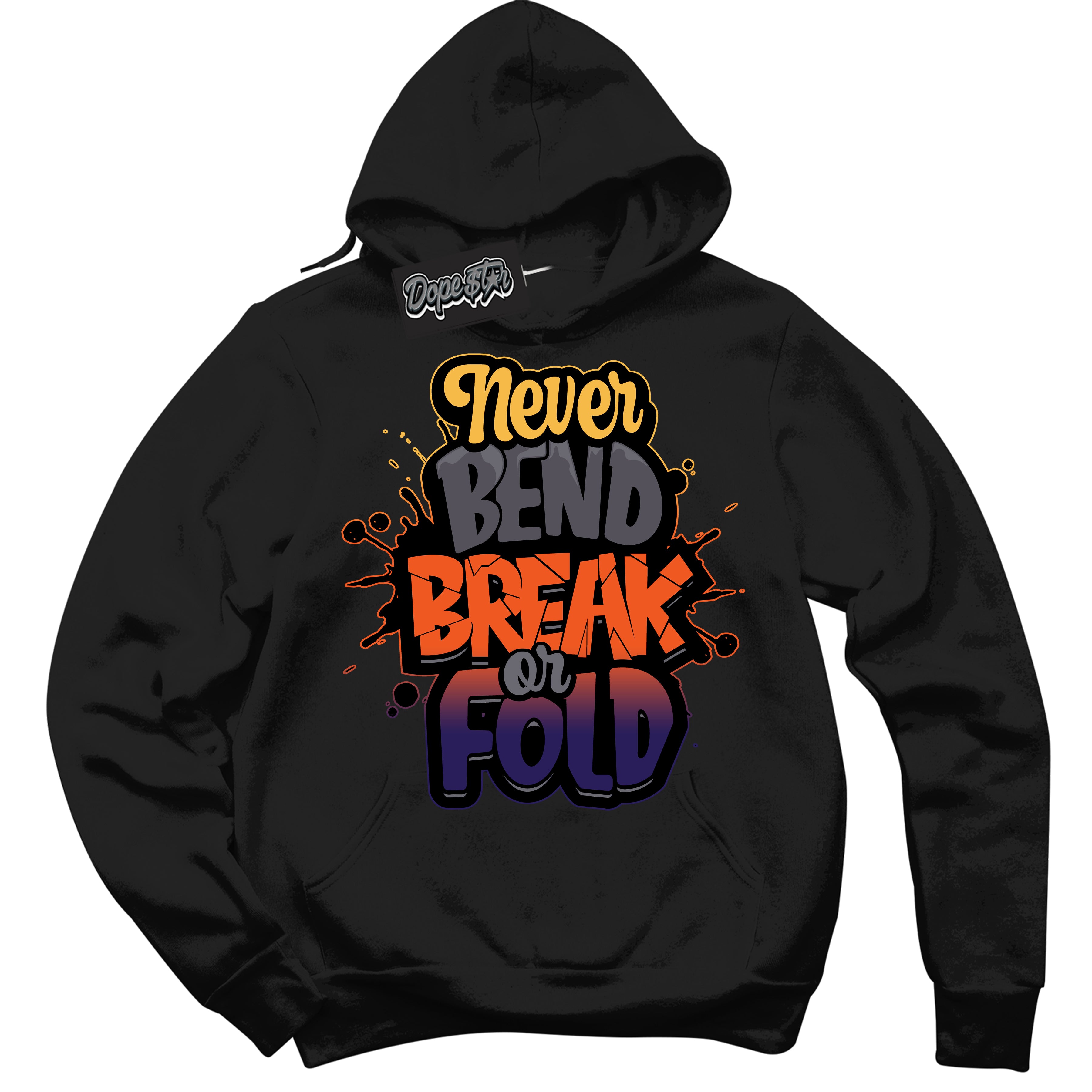 Cool Black Hoodie with “ Never Bend Break Or Fold ” design that Perfectly Matches J Balvin Rio 3s Sneakers.