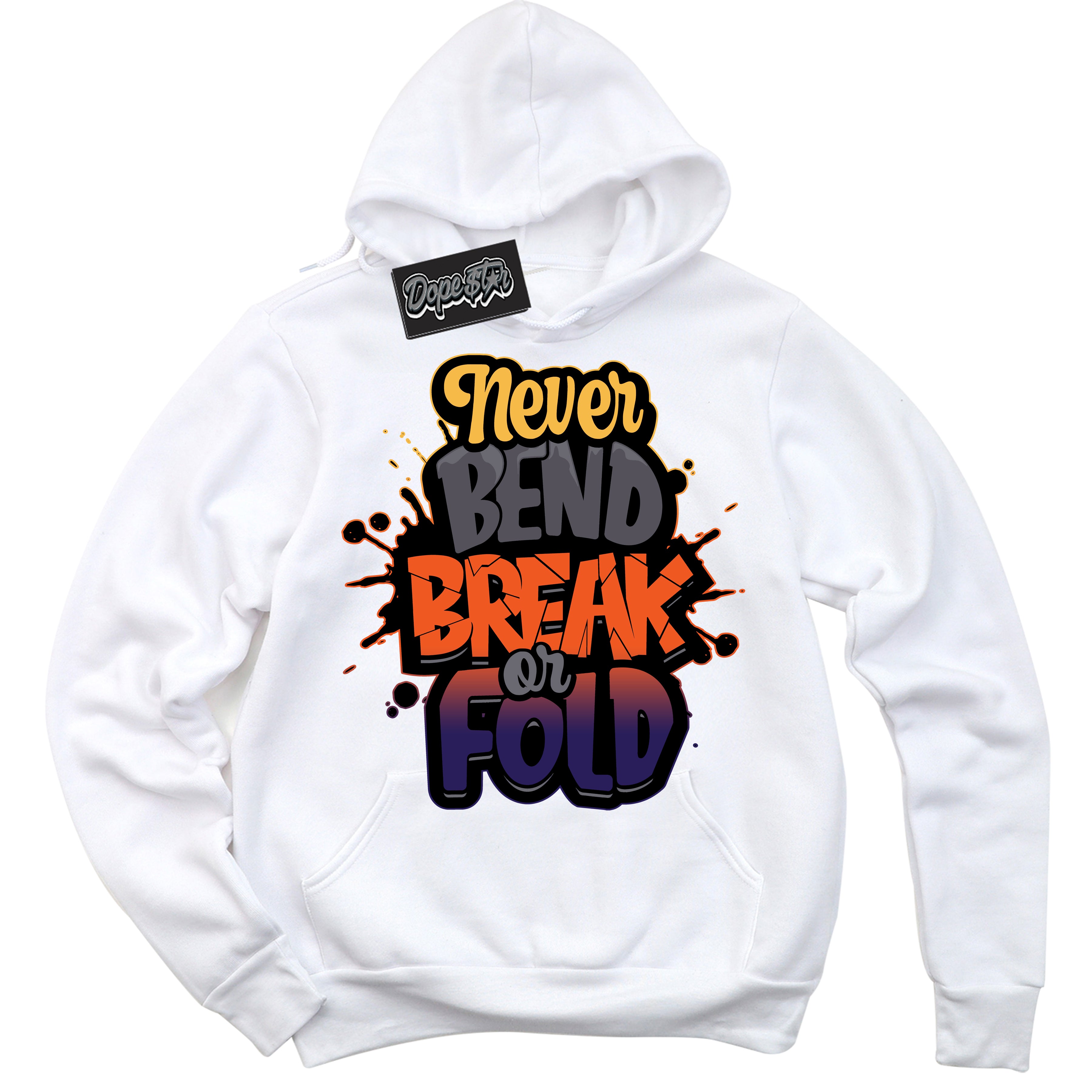 Cool White Hoodie with “ Never Bend Break Or Fold ” design that Perfectly Matches J Balvin Rio 3s Sneakers.