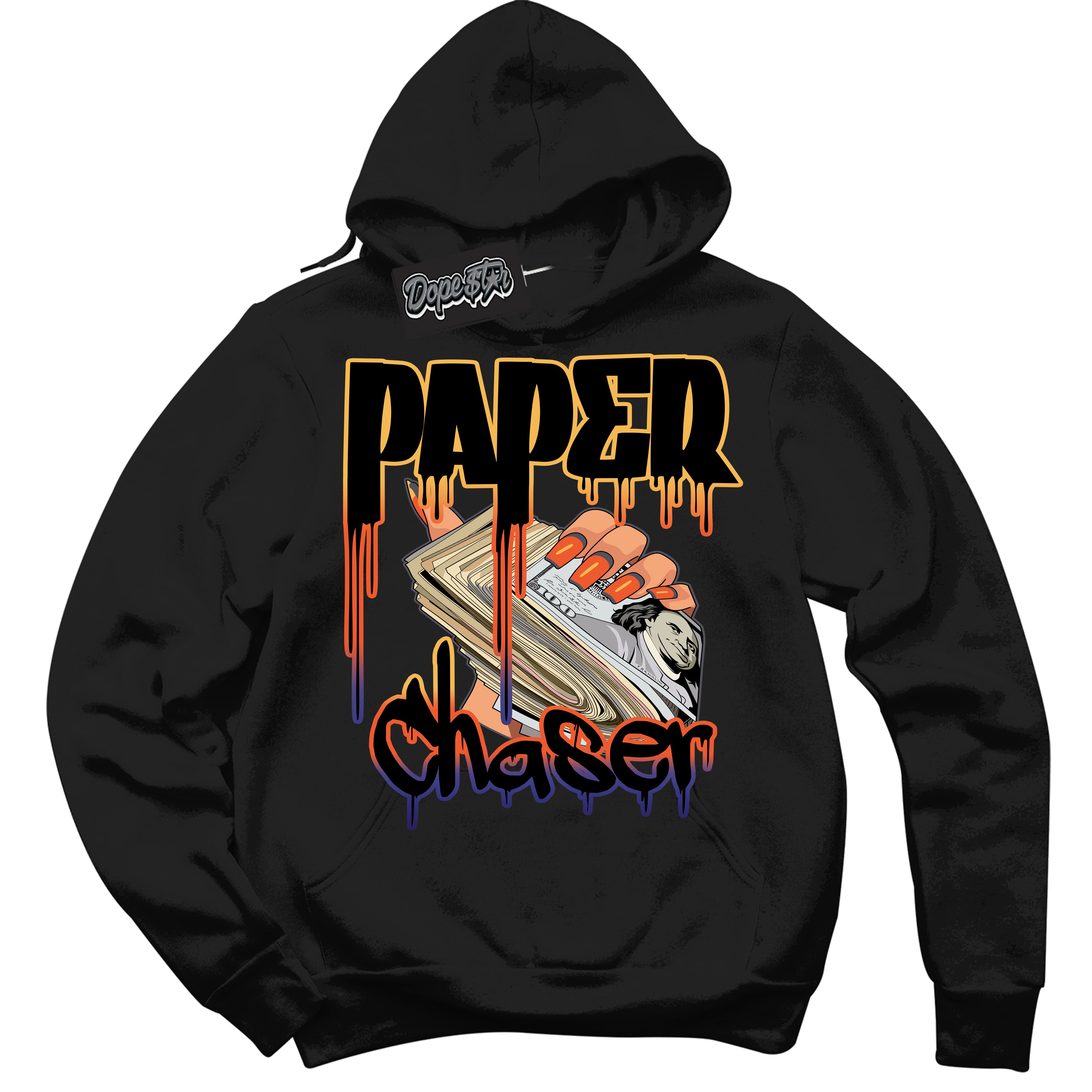 Cool Black Hoodie with “ Paper Chaser ” design that Perfectly Matches J Balvin Rio 3s Sneakers.
