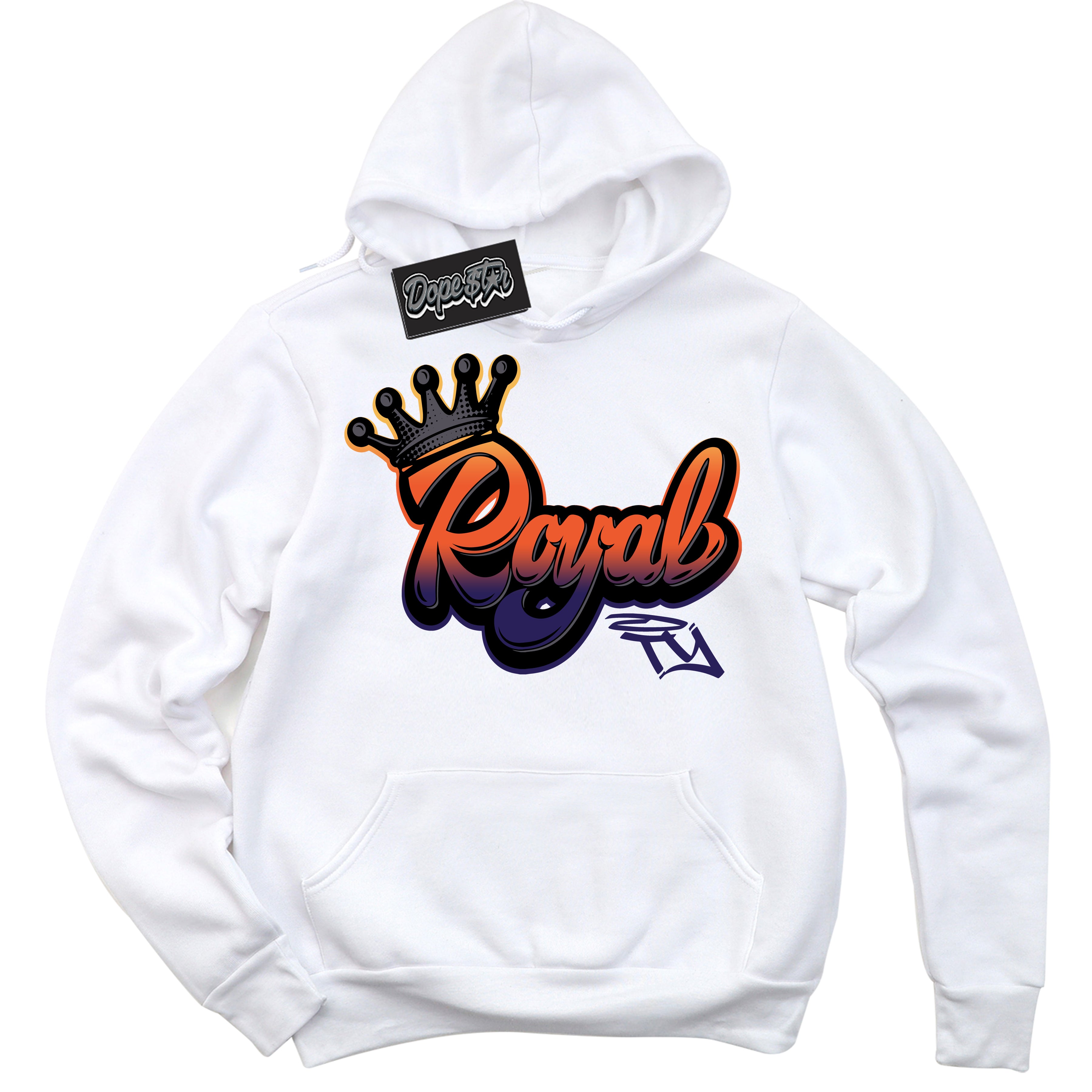 Cool White Hoodie with “ Royalty ” design that Perfectly Matches J Balvin Rio 3s Sneakers.