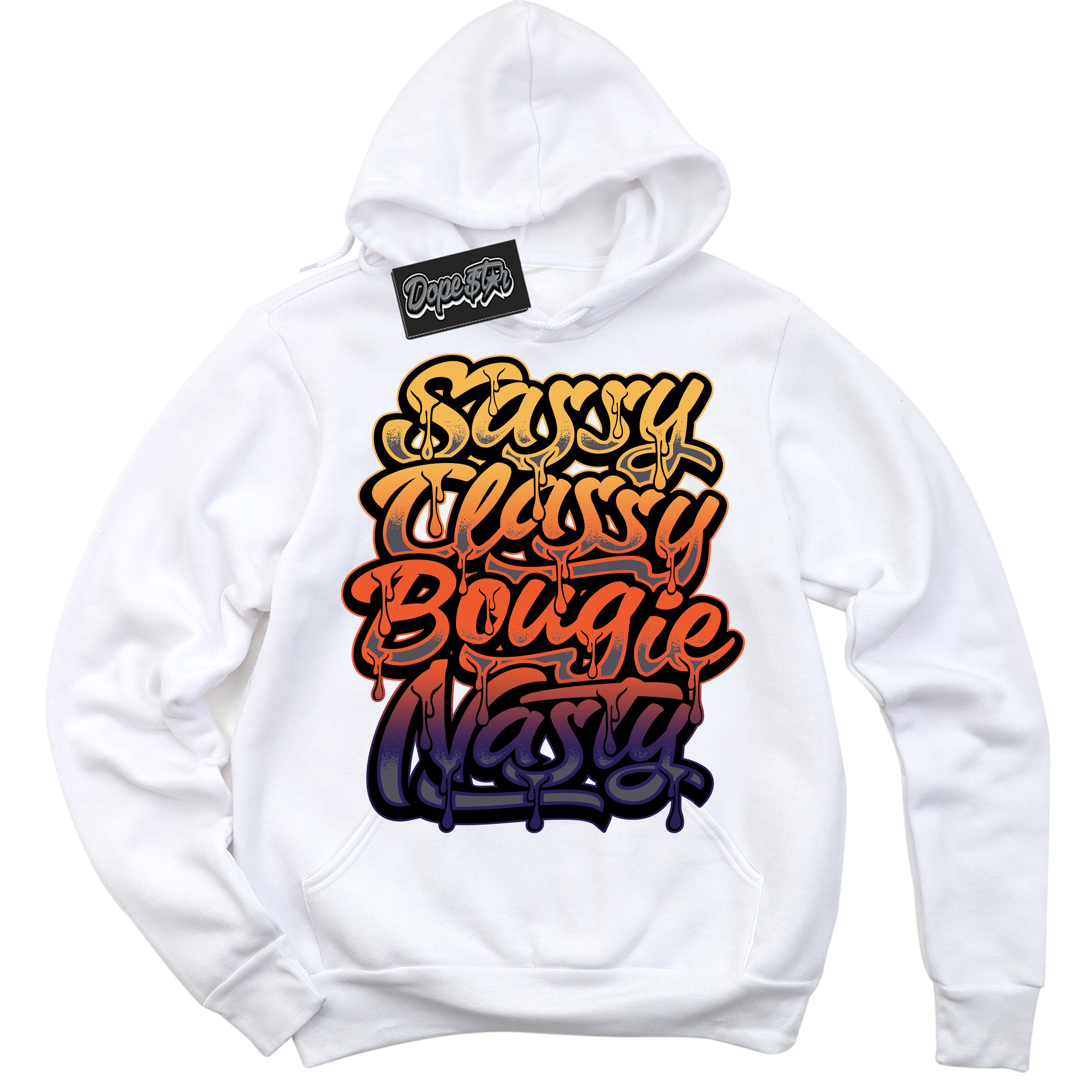 Cool White Hoodie with “ Sassy Classy ” design that Perfectly Matches J Balvin Rio 3s Sneakers.