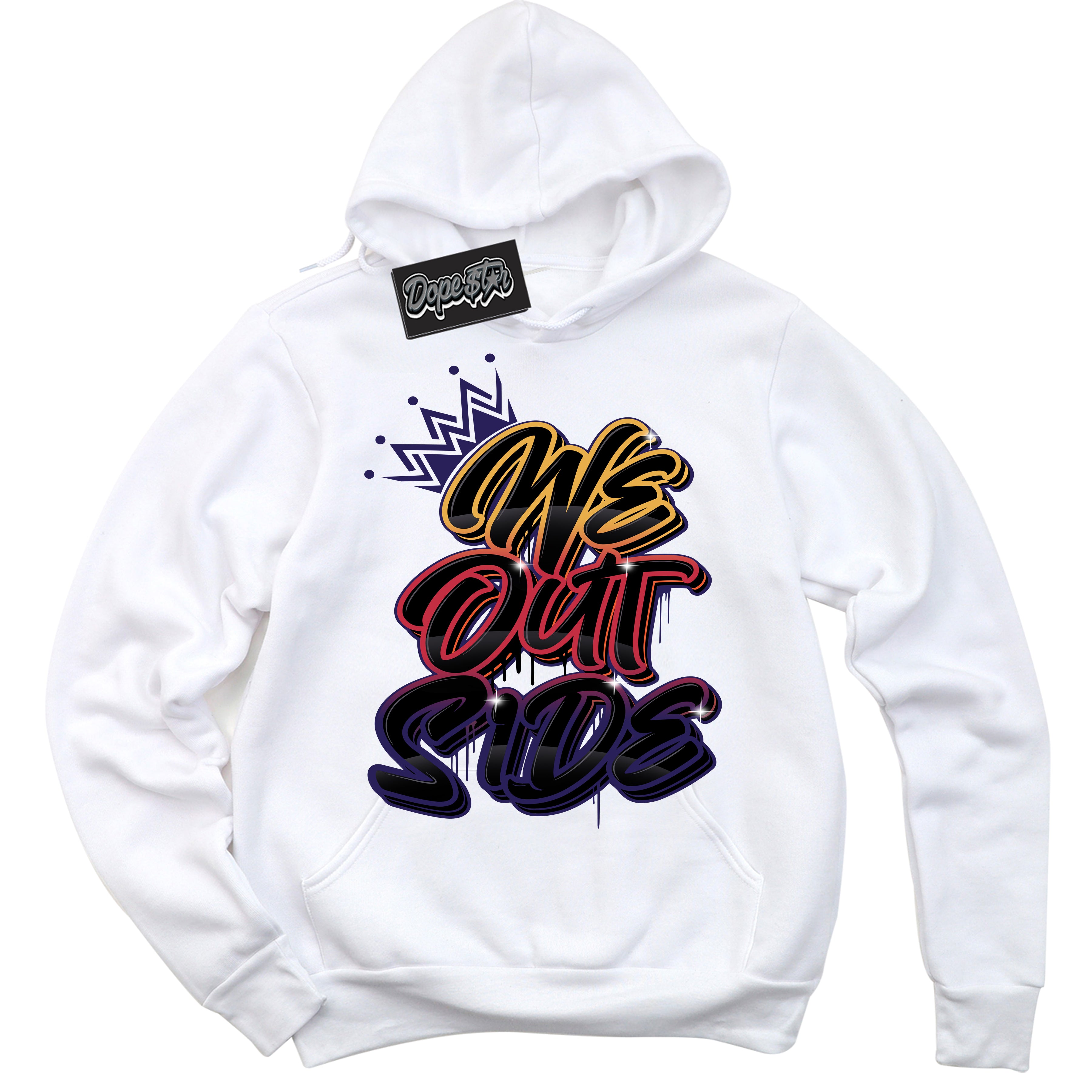 Cool White Hoodie with “ We Outside ” design that Perfectly Matches J Balvin Rio 3s Sneakers.