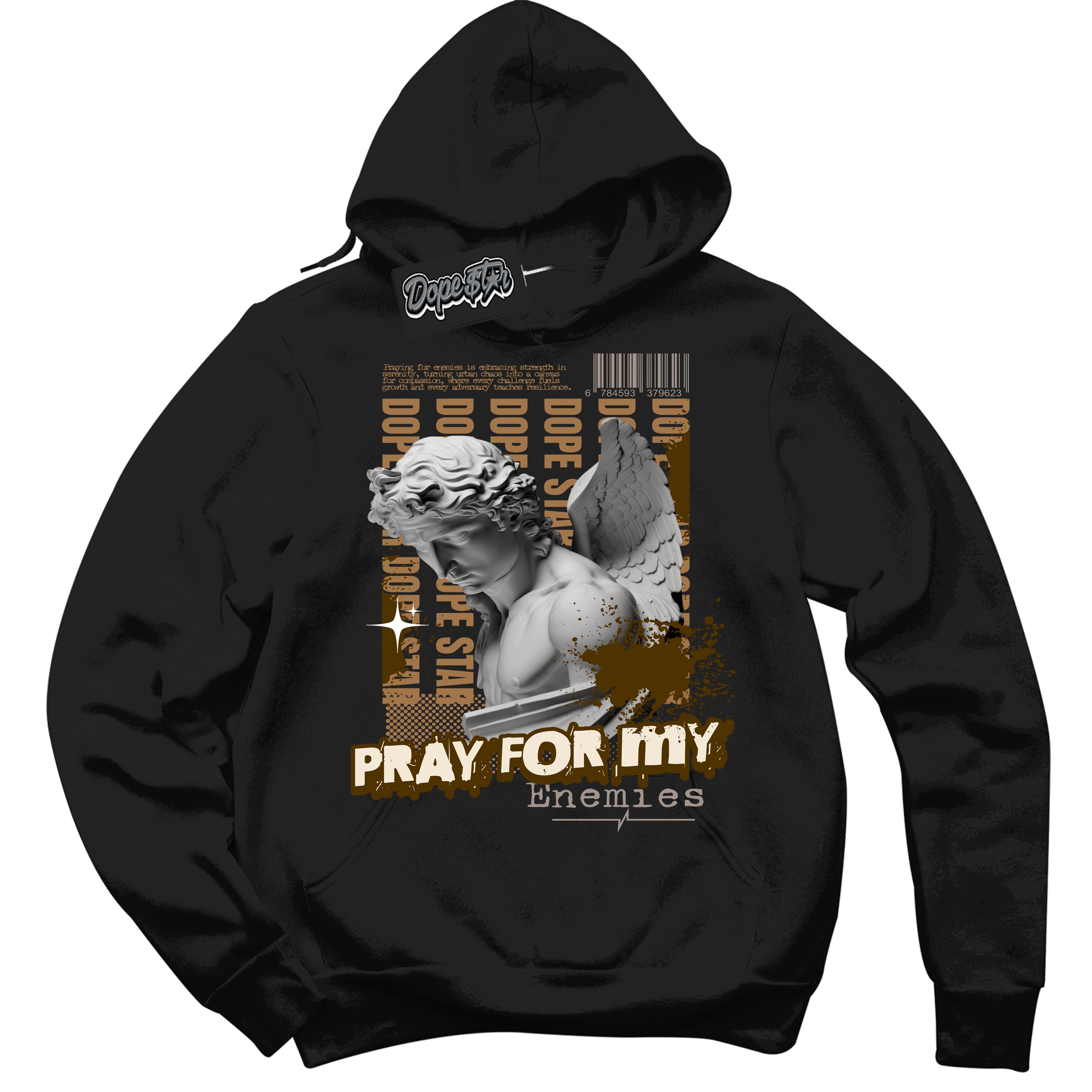 Cool Black Hoodie with “ Pray Enemies ” design that Perfectly Matches Palomino 3s Sneakers.