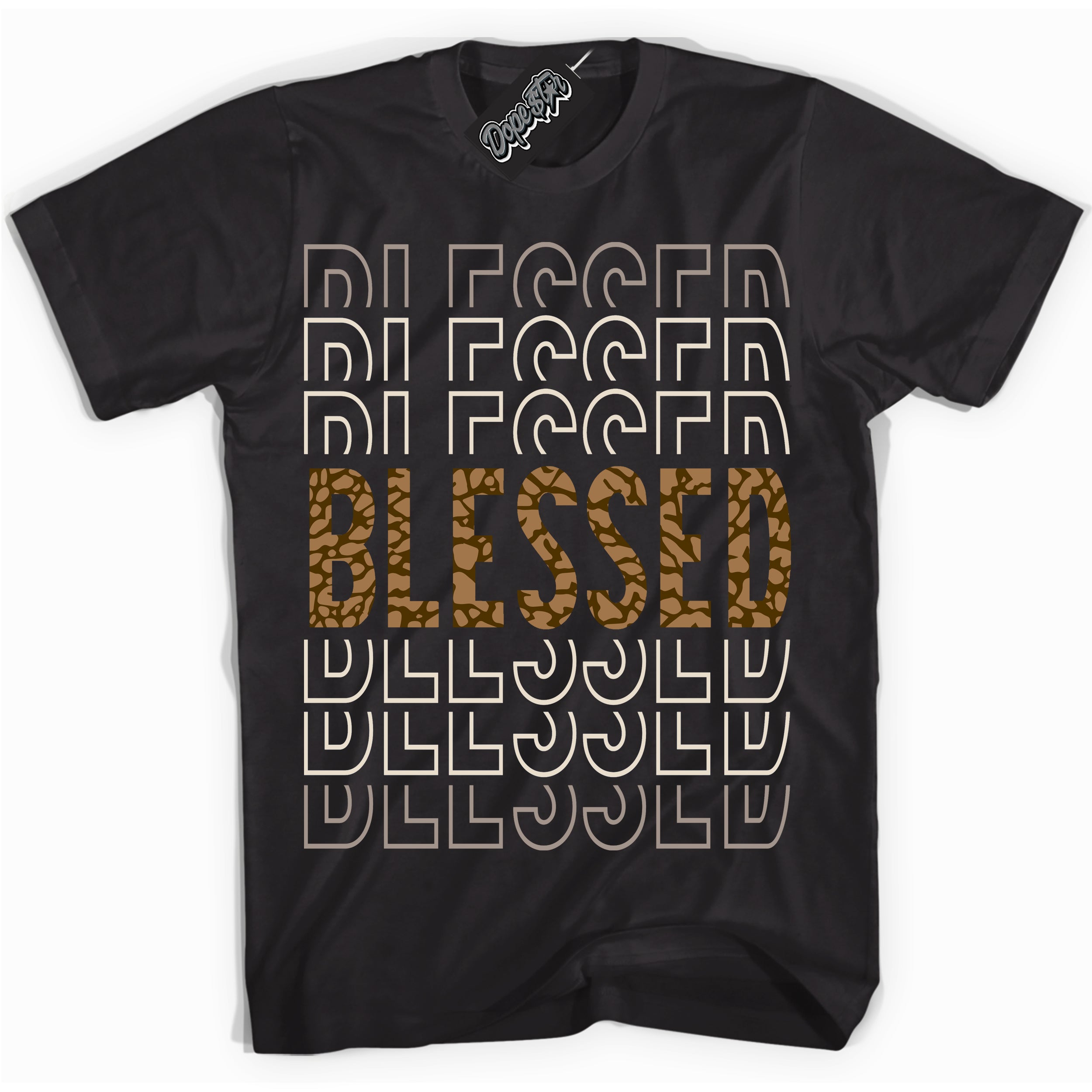 Cool Black graphic tee with “ Blessed Stacked ” design, that perfectly matches Palomino 3s sneakers