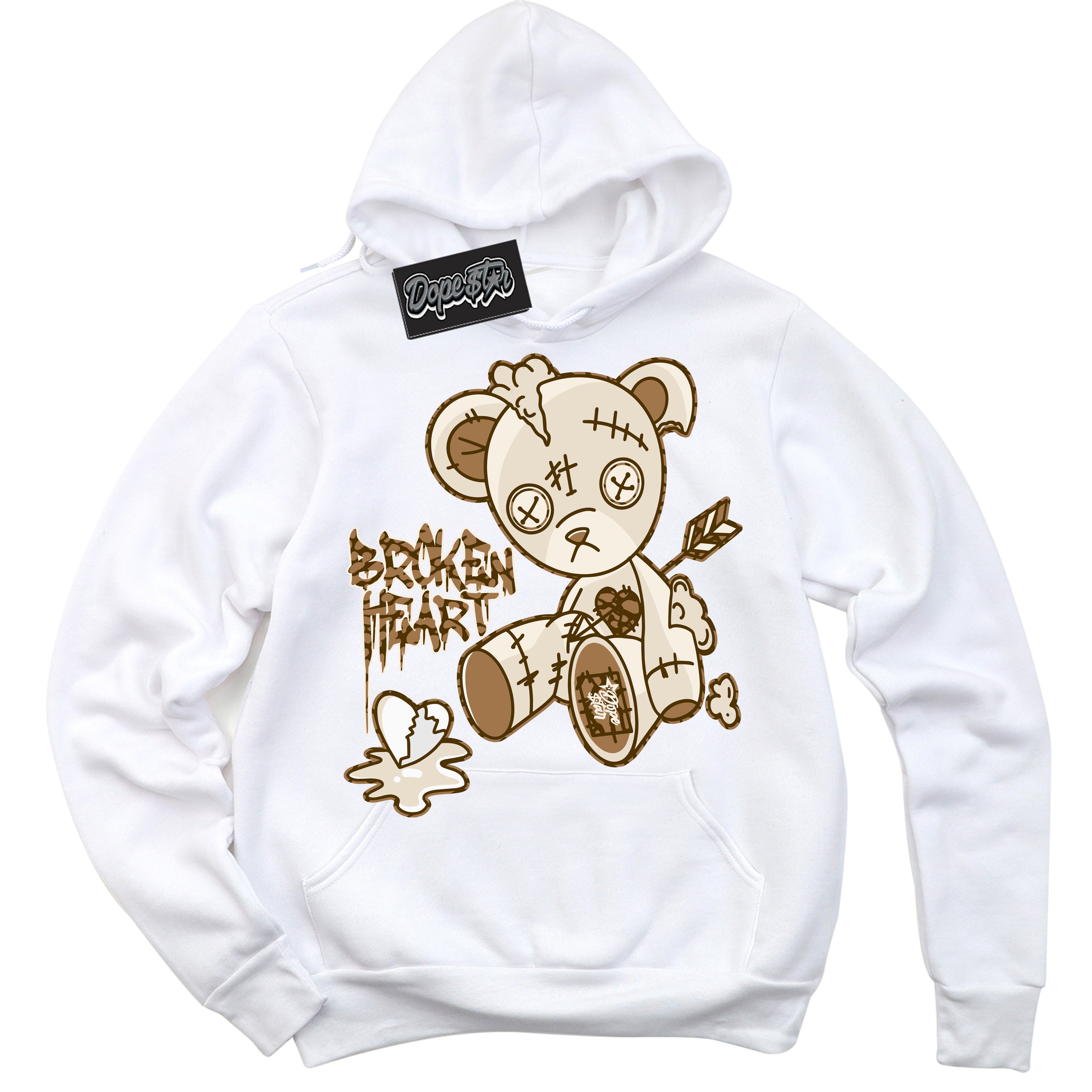Cool White Graphic DopeStar Hoodie with “ Broken Heart Bear “ print, that perfectly matches Palomino 3s sneakers