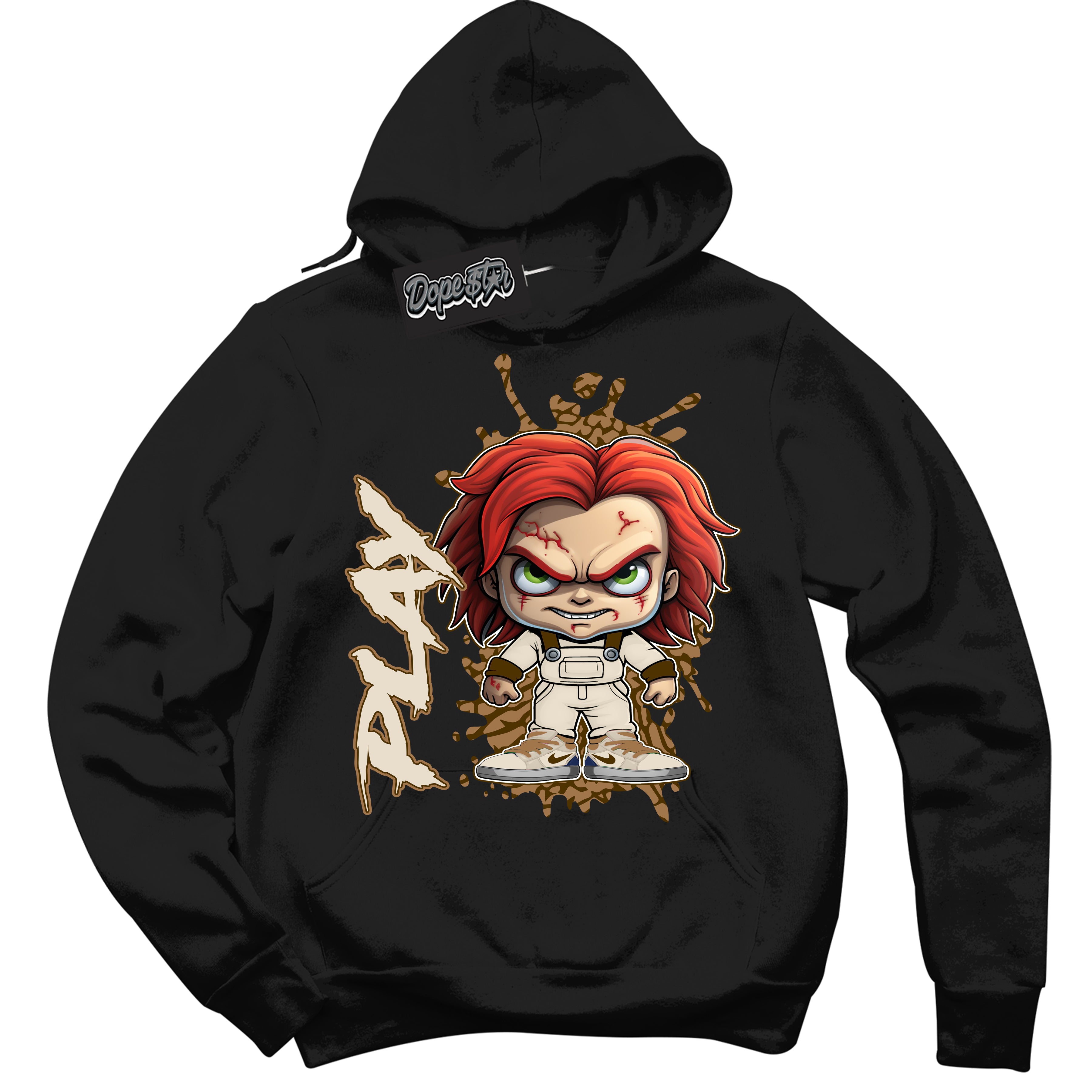 Cool Black Graphic DopeStar Hoodie with “ Chucky Play “ print, that perfectly matches Palomino 3s sneakers