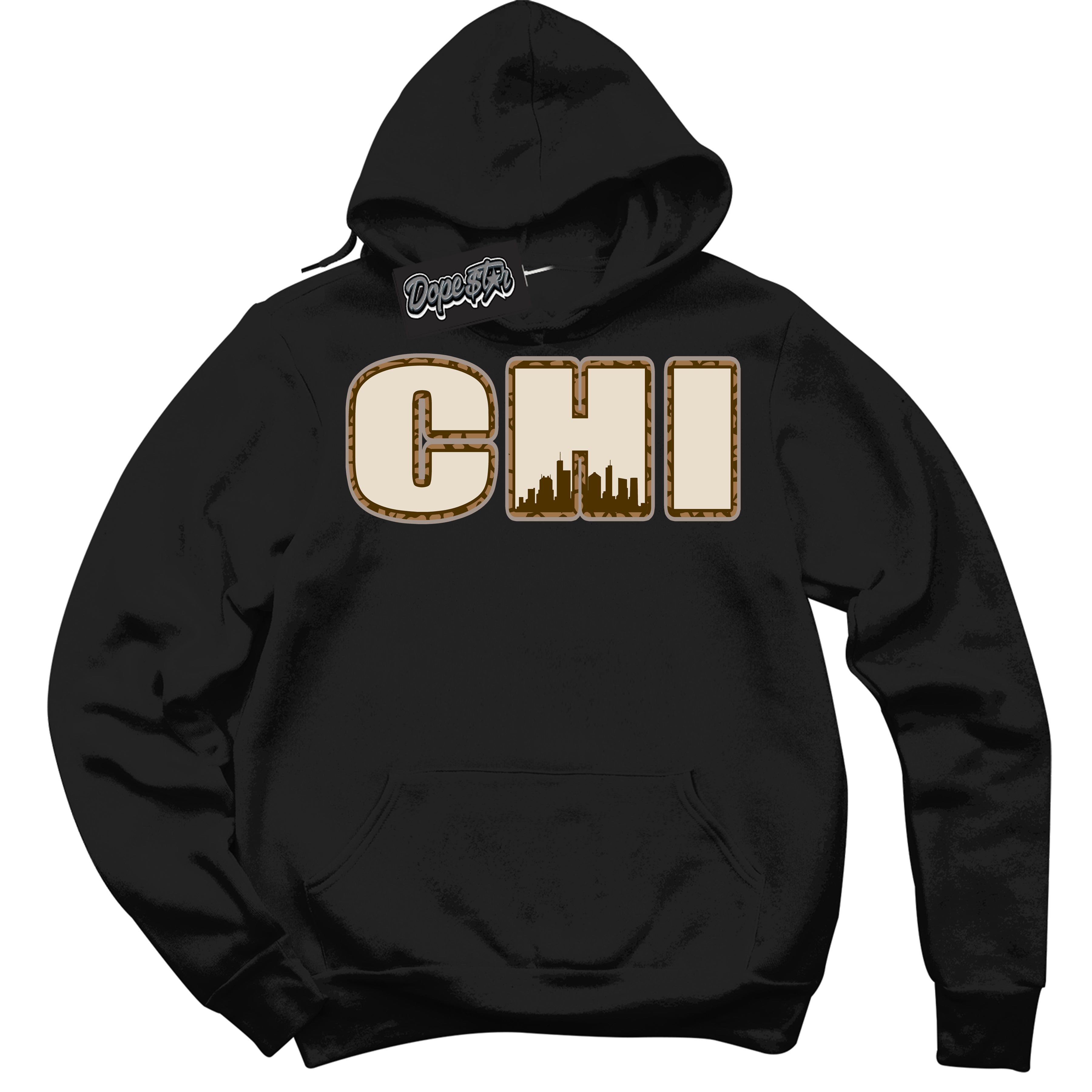 Cool Black Graphic DopeStar Hoodie with “ Chicago “ print, that perfectly matches Palomino 3s sneakers