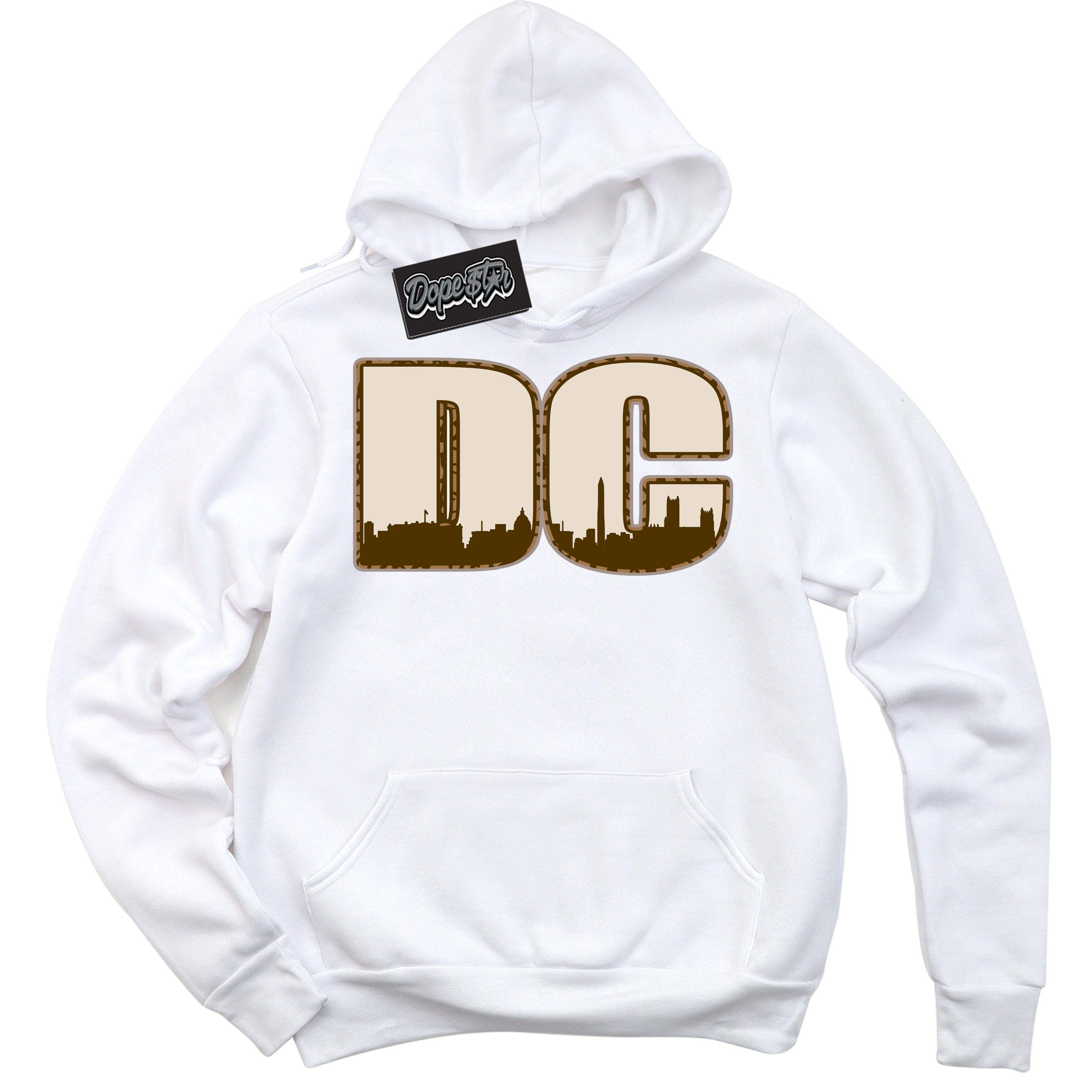 Cool White Graphic DopeStar Hoodie with “ DC “ print, that perfectly matches Palomino 3s sneakers