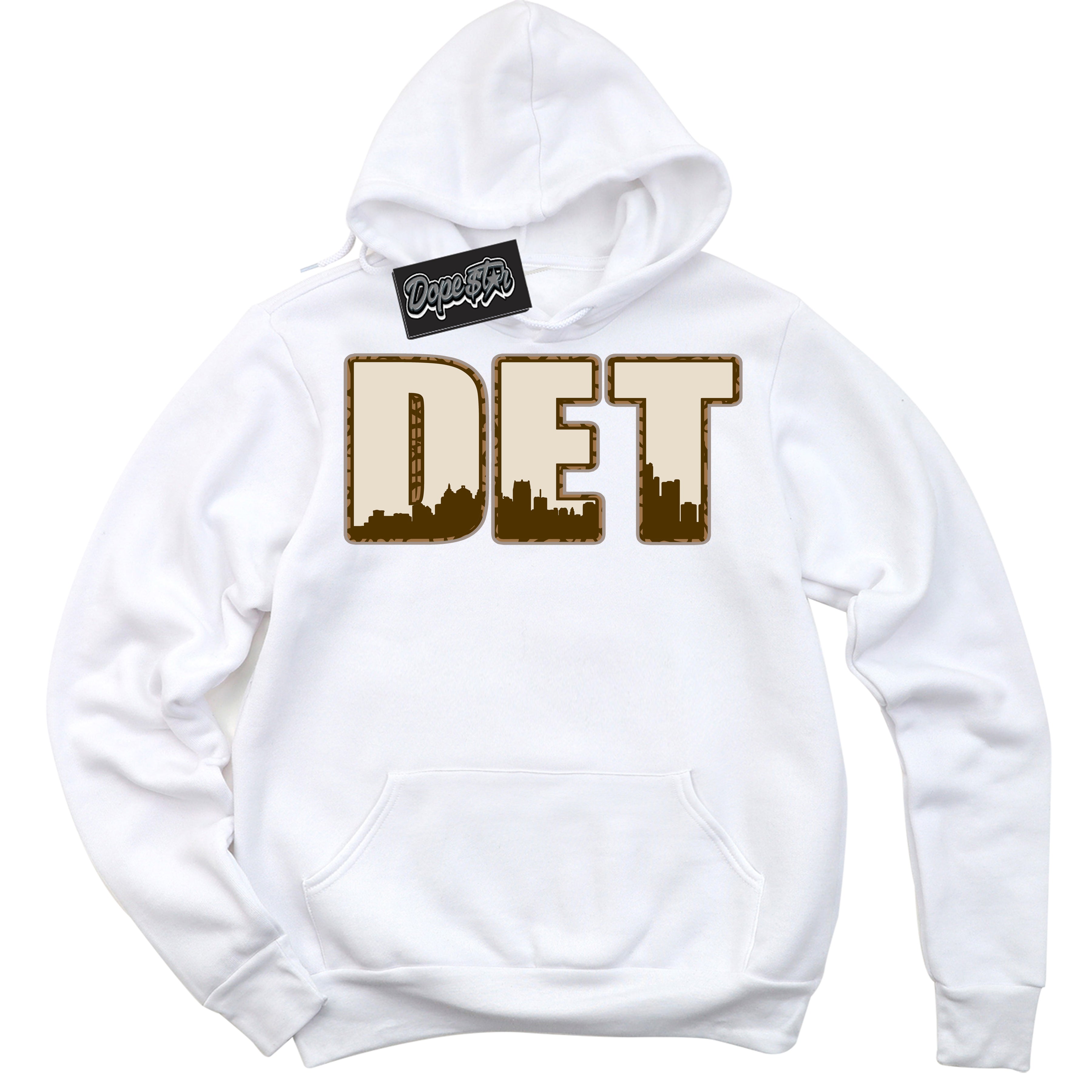 Cool White Graphic DopeStar Hoodie with “ Detroit “ print, that perfectly matches Palomino 3s sneakers