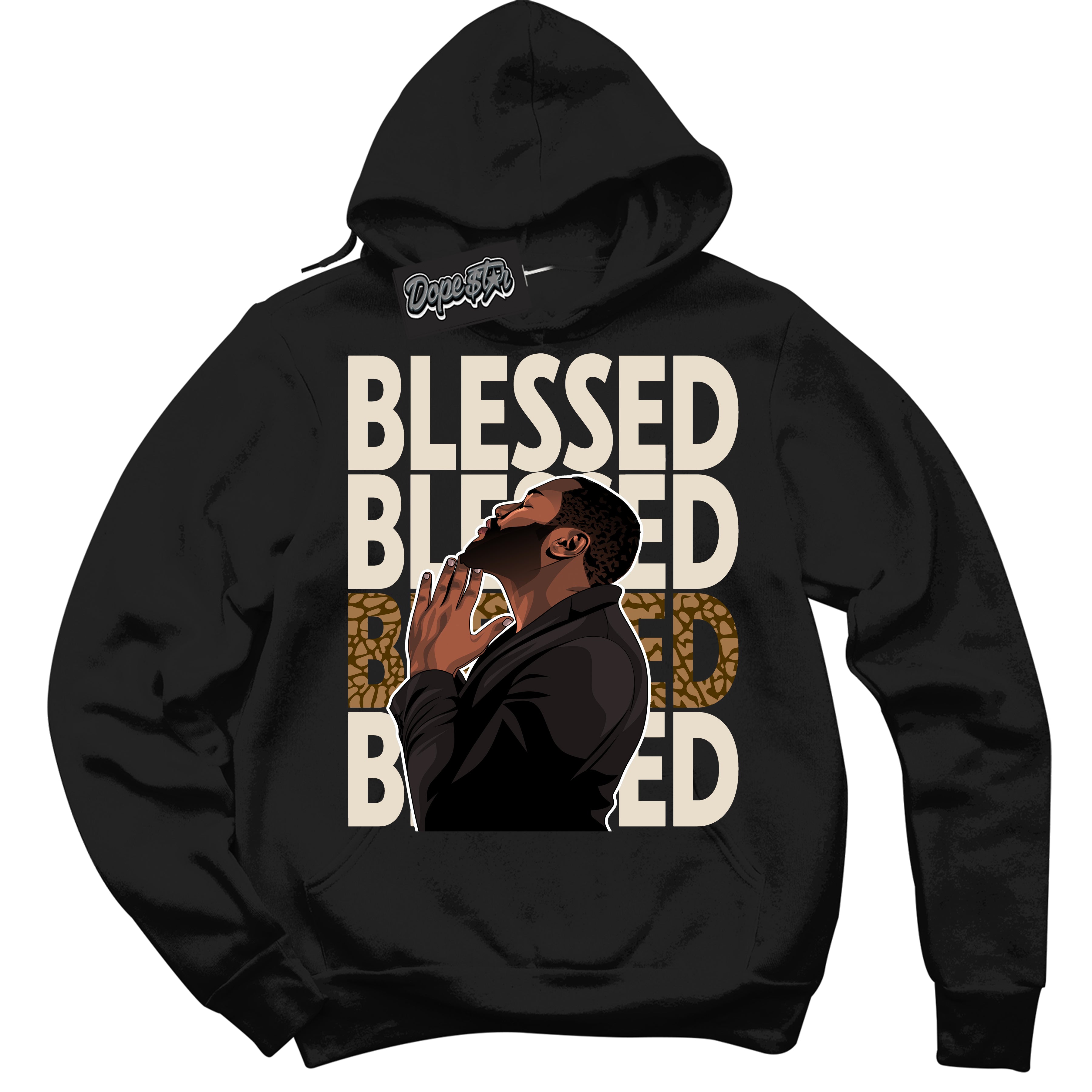 Cool Black Graphic DopeStar Hoodie with “ God Blessed “ print, that perfectly matches Palomino 3s sneakers
