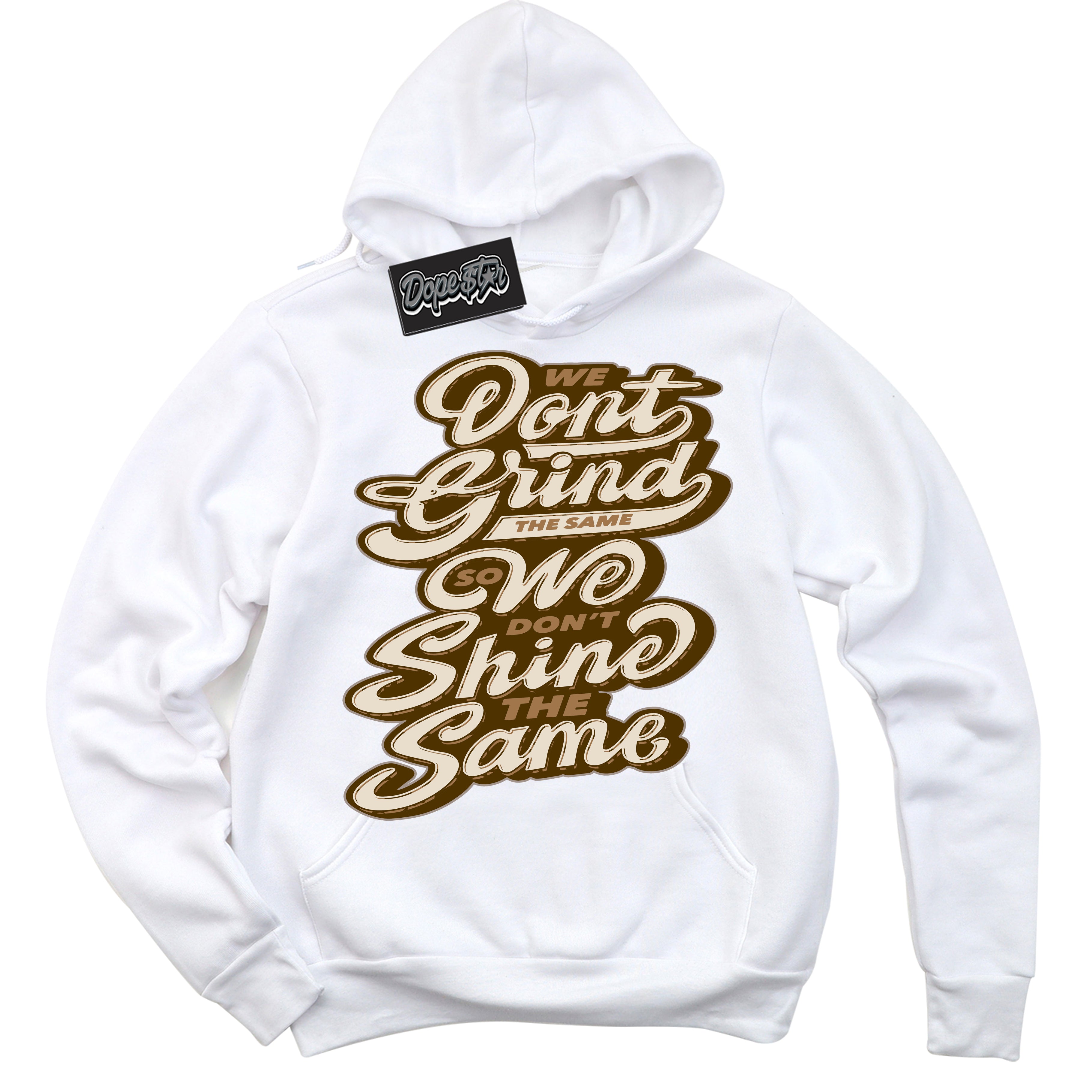 Cool White Graphic DopeStar Hoodie with “ Grind Shine “ print, that perfectly matches Palomino 3s sneakers