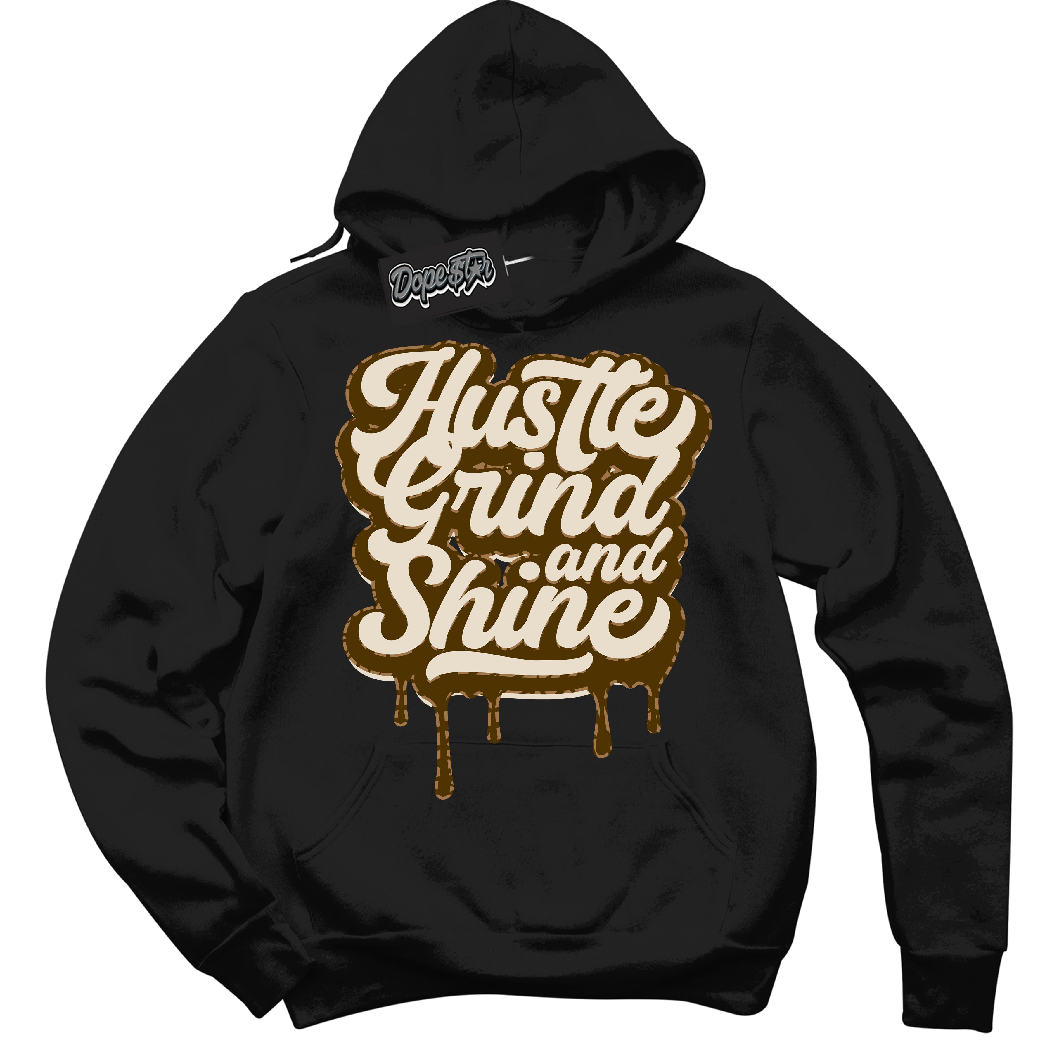 Cool Black Graphic DopeStar Hoodie with “ Hustle Grind And Shine “ print, that perfectly matches Palomino 3s sneakers