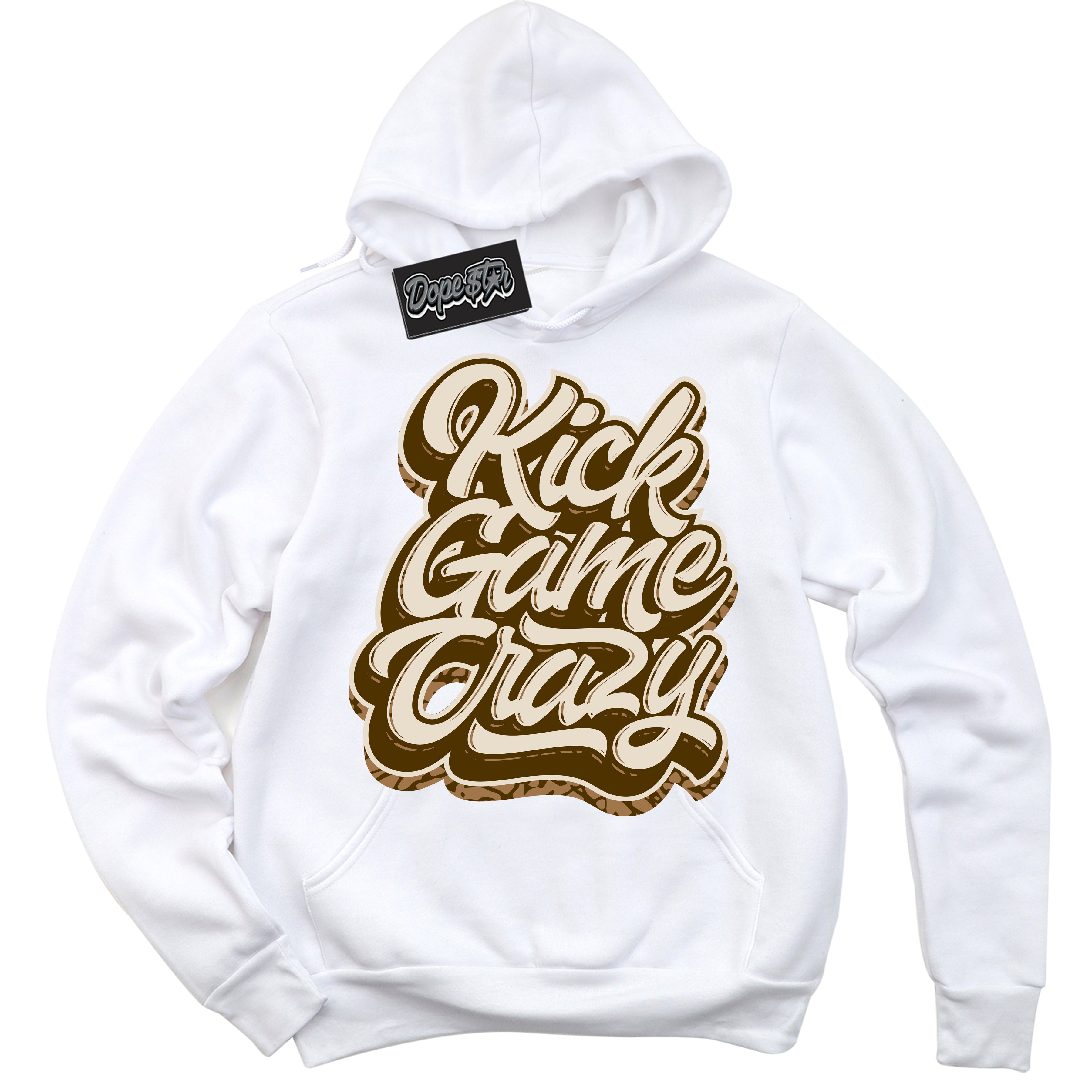 Cool White Graphic DopeStar Hoodie with “ Kick Game Crazy “ print, that perfectly matches Palomino 3s sneakers