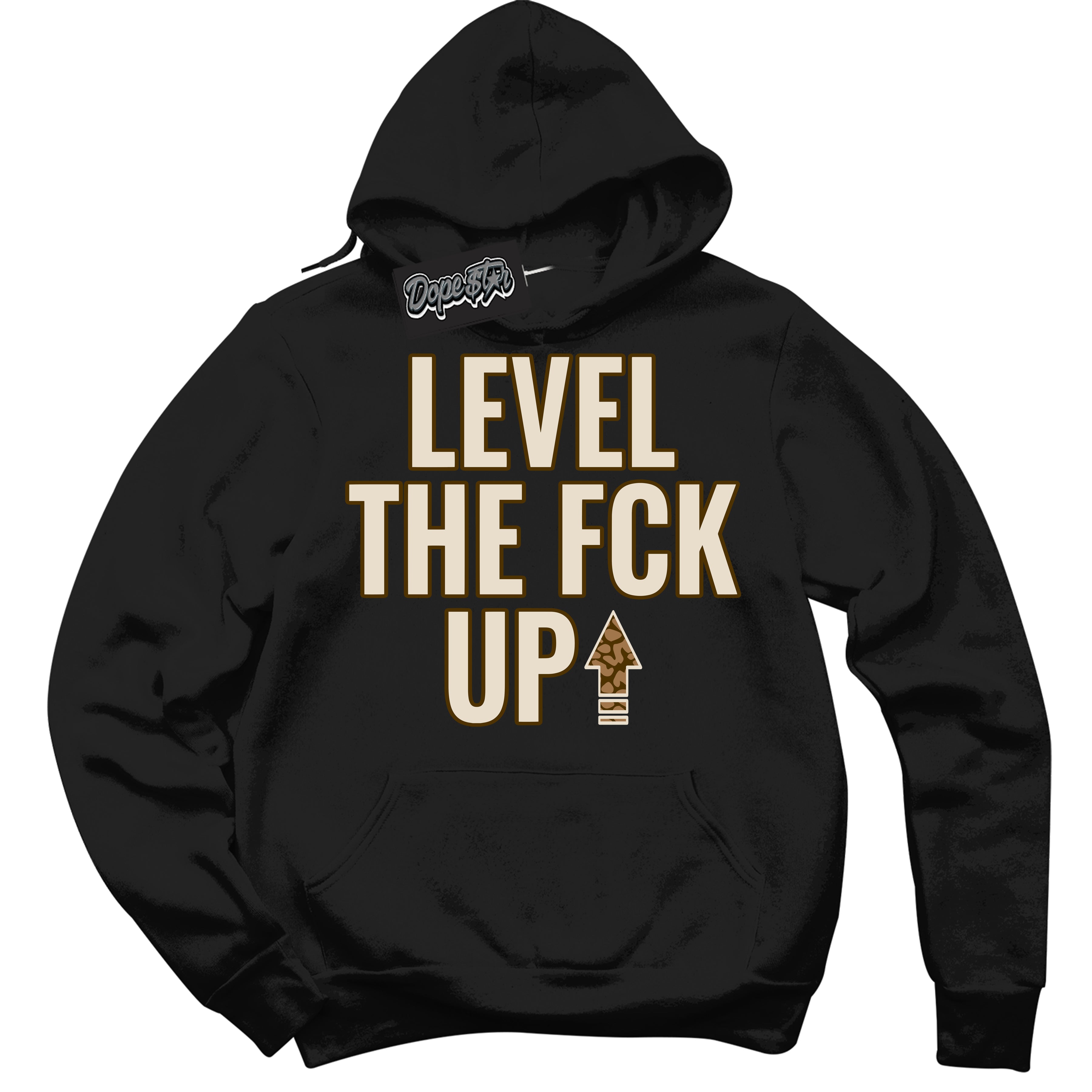 Cool Black Graphic DopeStar Hoodie with “ Level The Fck Up “ print, that perfectly matches Palomino 3s sneakers
