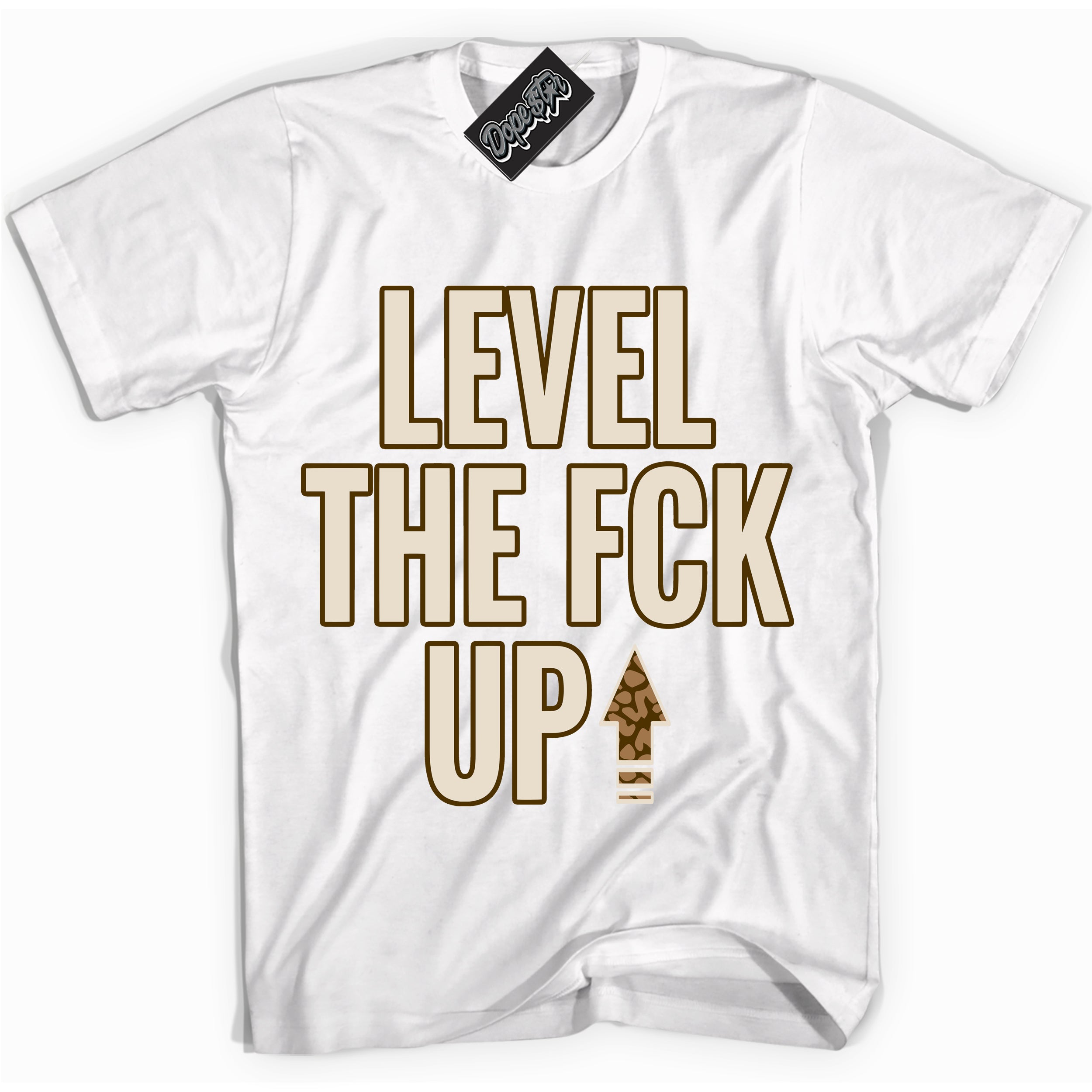 Cool White graphic tee with “ Level The Fck Up ” design, that perfectly matches Palomino 3s sneakers